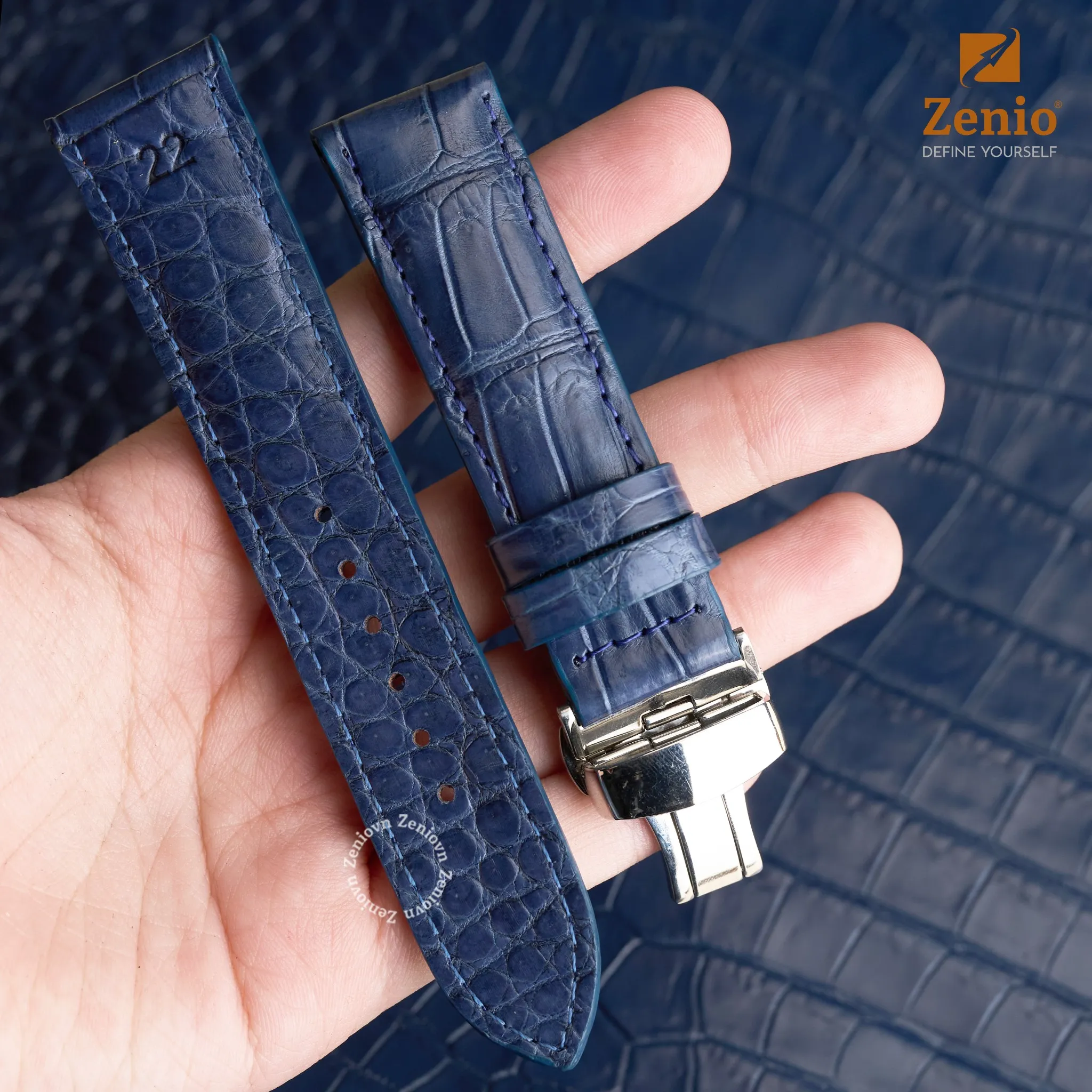 Dây đồng hồ da cá sấu 2 mặt màu xanh navy