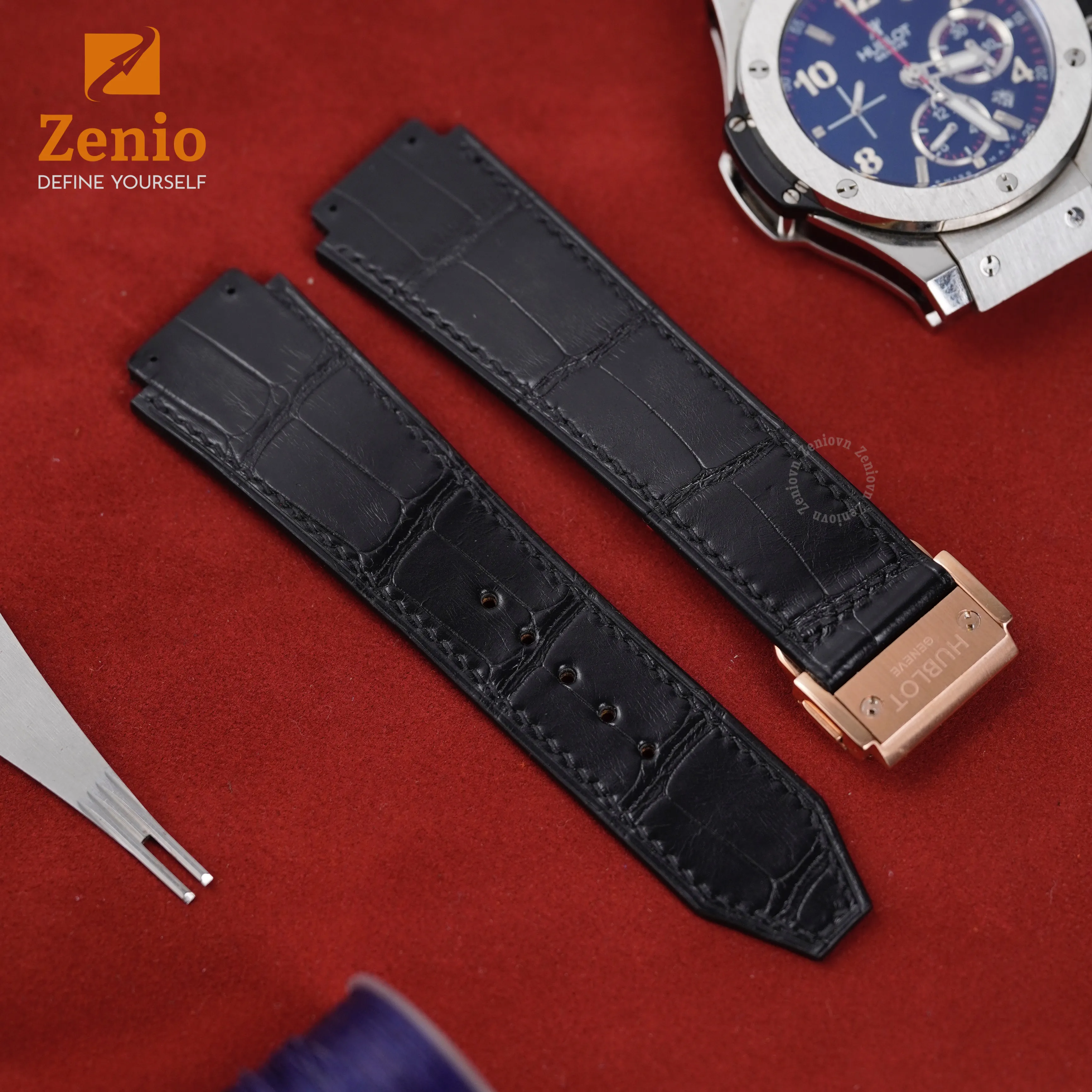 Dây đồng hồ Hublot Classic Fusion 42mm Cá Sấu Màu Đen