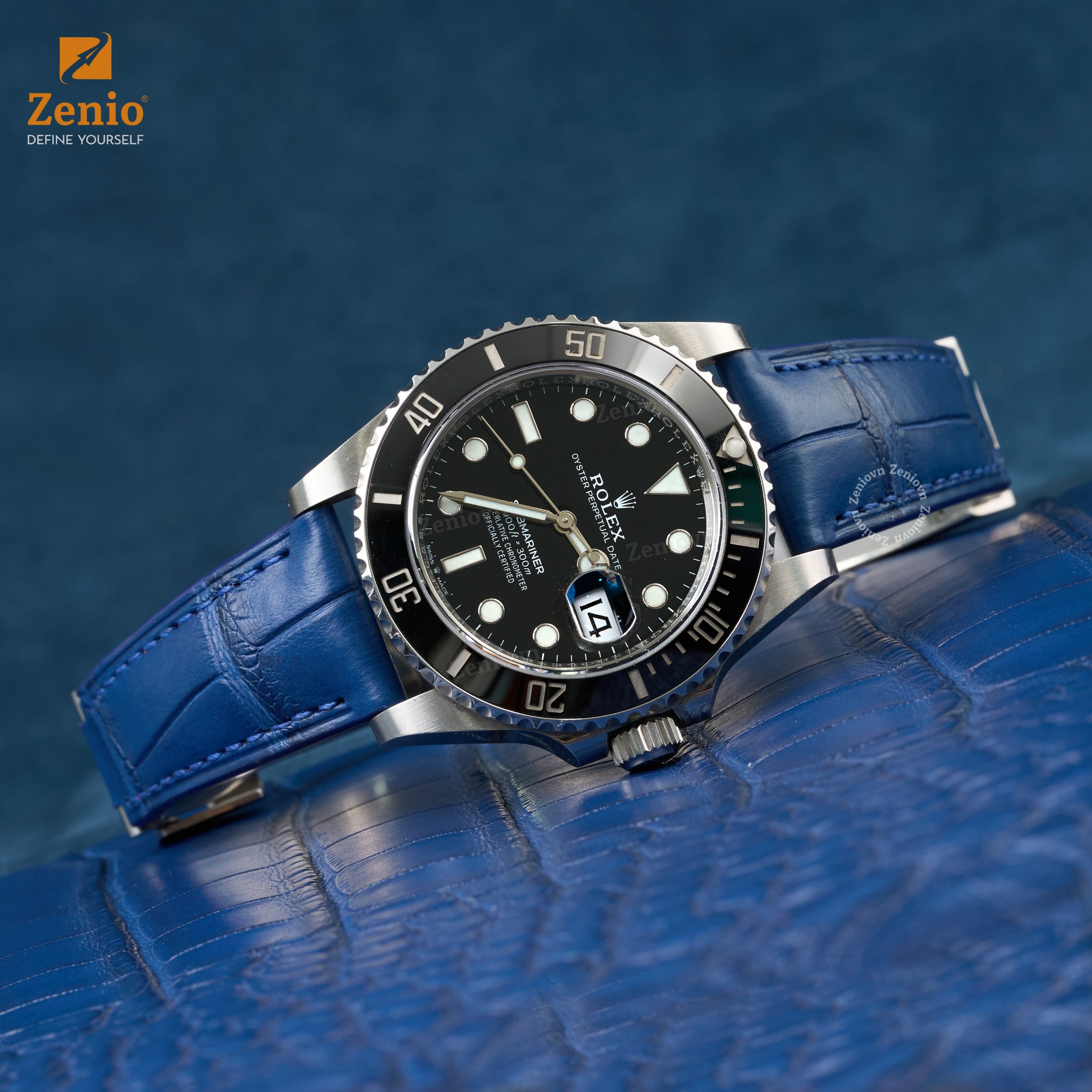 Dây da đồng hồ thay thế cho Rolex Oyester Perpetual Date Henglong Màu Navy