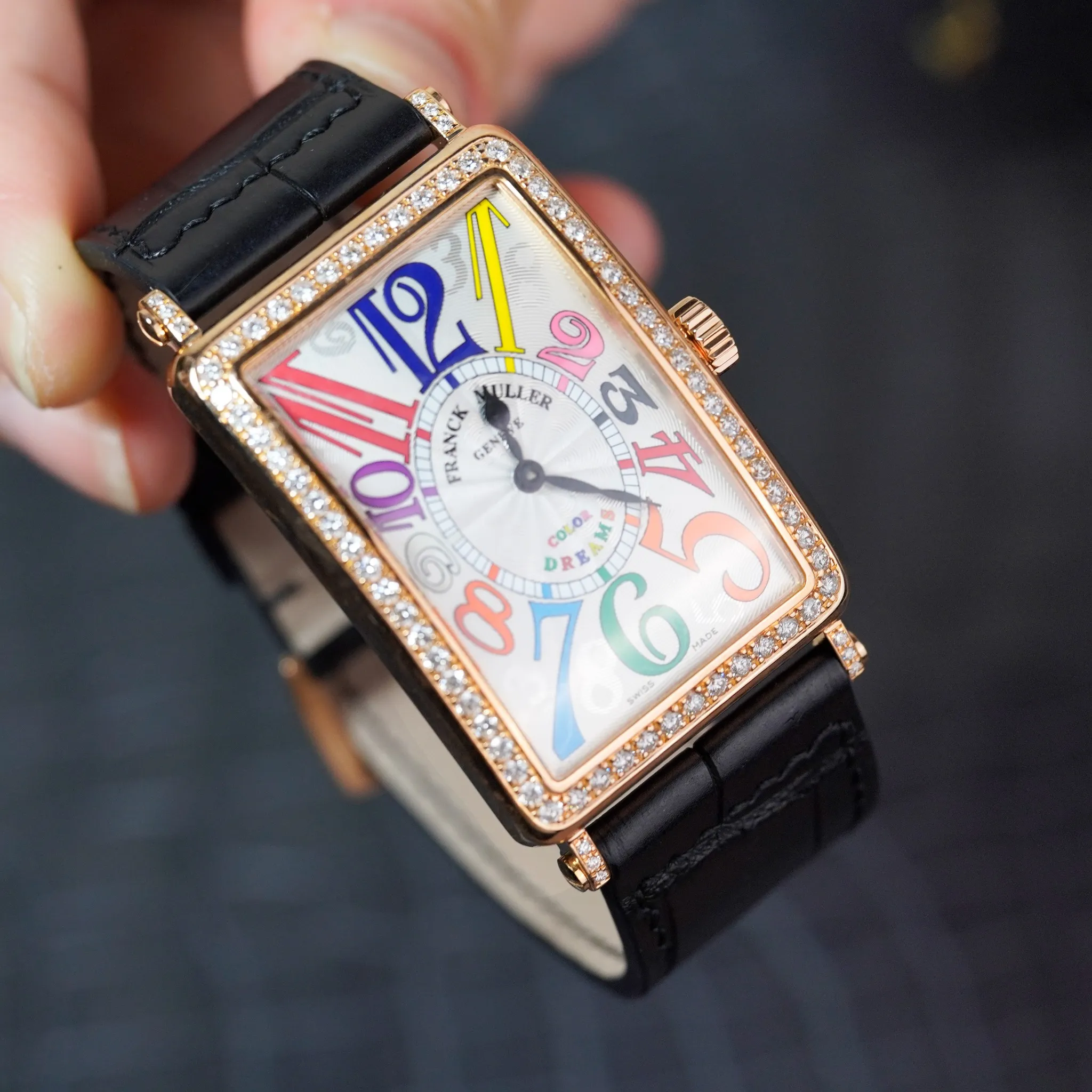 Dây da cá sấu - Alligator màu Đen cho đồng hồ Franck Muller LONG Island 2