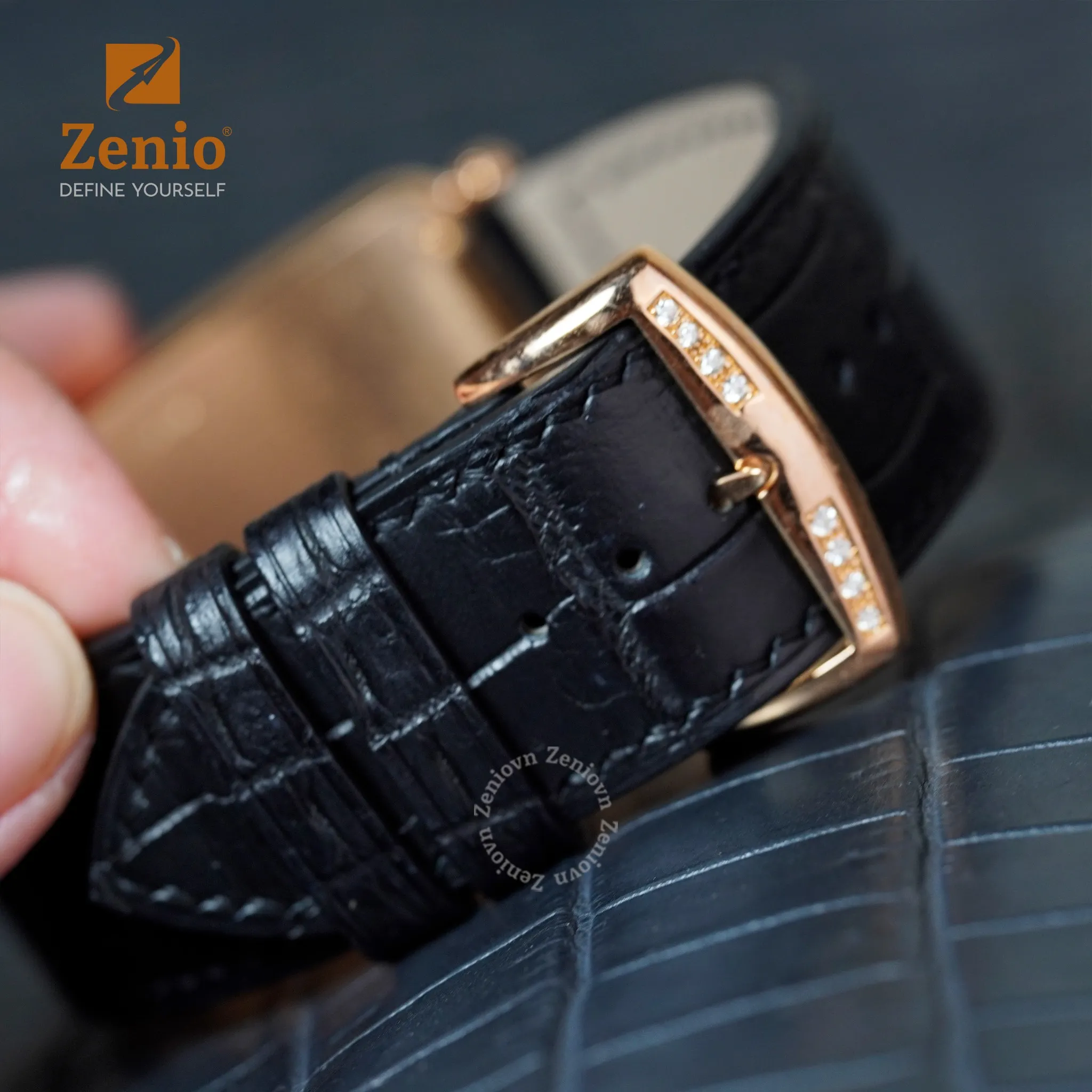 Dây da cá sấu - Alligator màu Đen cho đồng hồ Franck Muller LONG Island 3