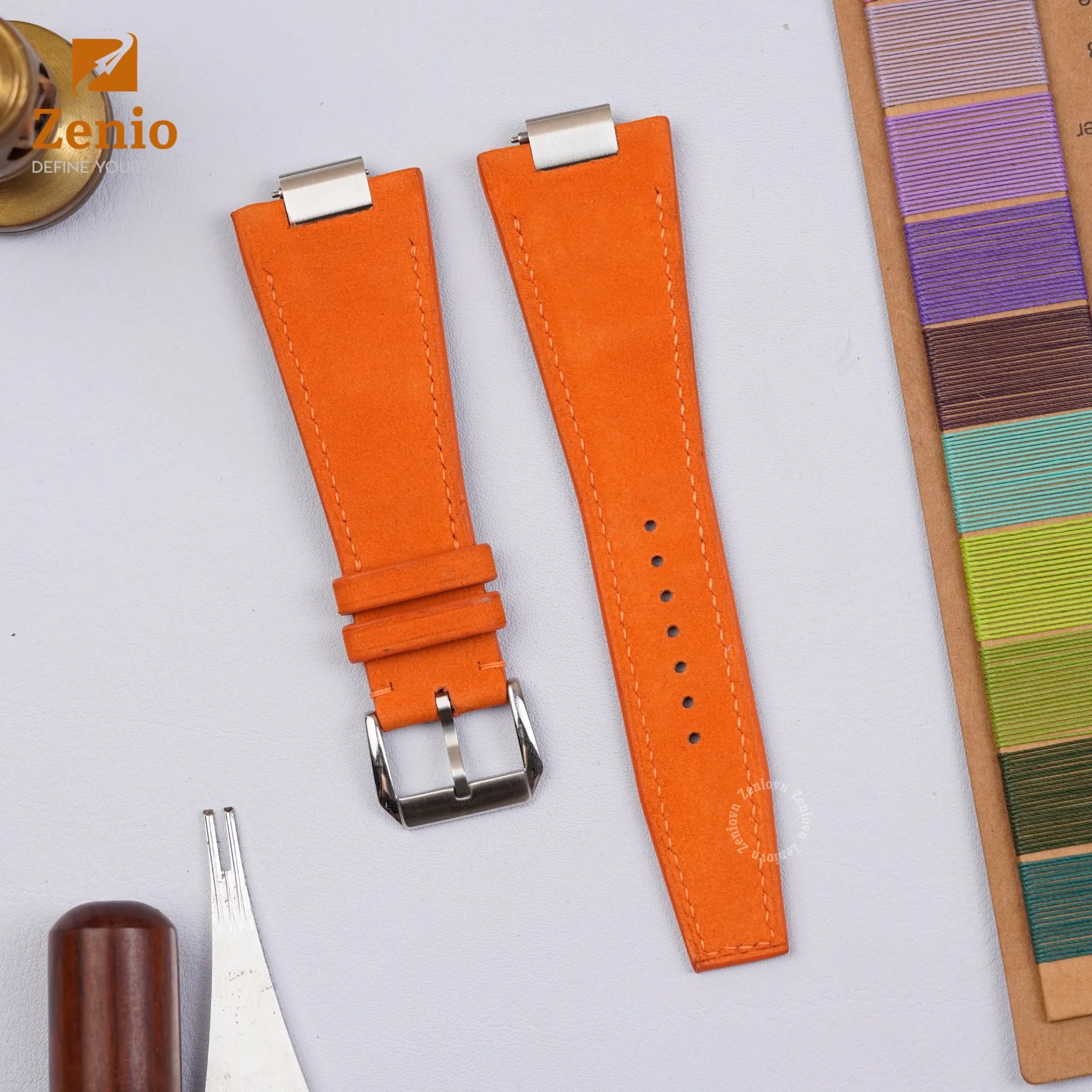 Dây đồng hồ Tissot PRX - Dây Da Nubuck Cam