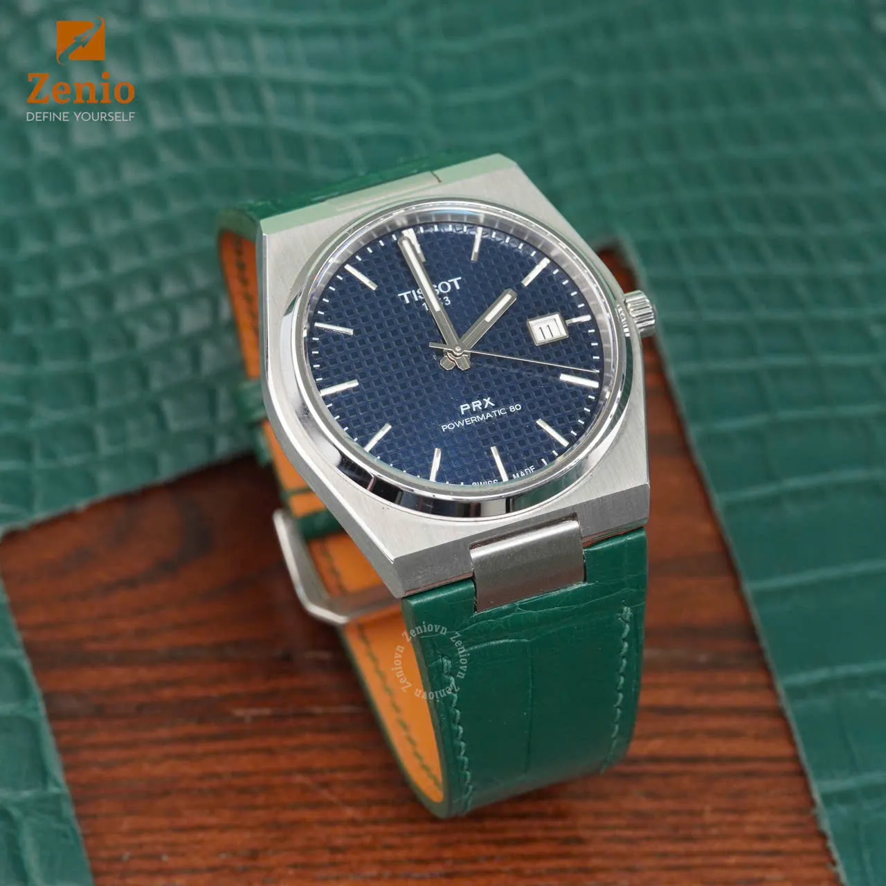 Dây đồng hồ Tissot PRX - Dây Da Cá Sấu Xanh Lá