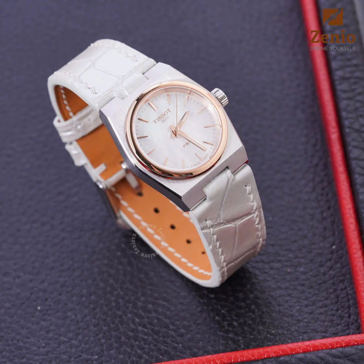 Dây đồng hồ Tissot PRX - Dây Da Cá Sấu Màu Trắng Pearl