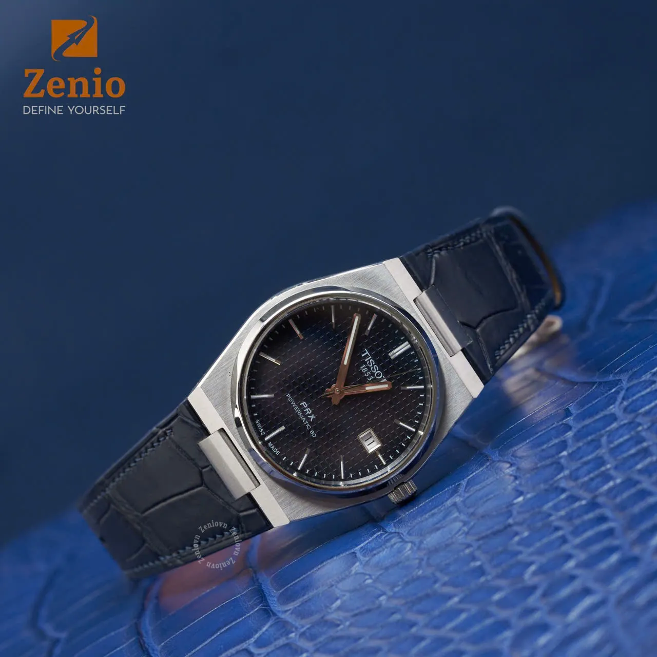 Dây đồng hồ Tissot PRX - Dây Da Cá Sấu Navy