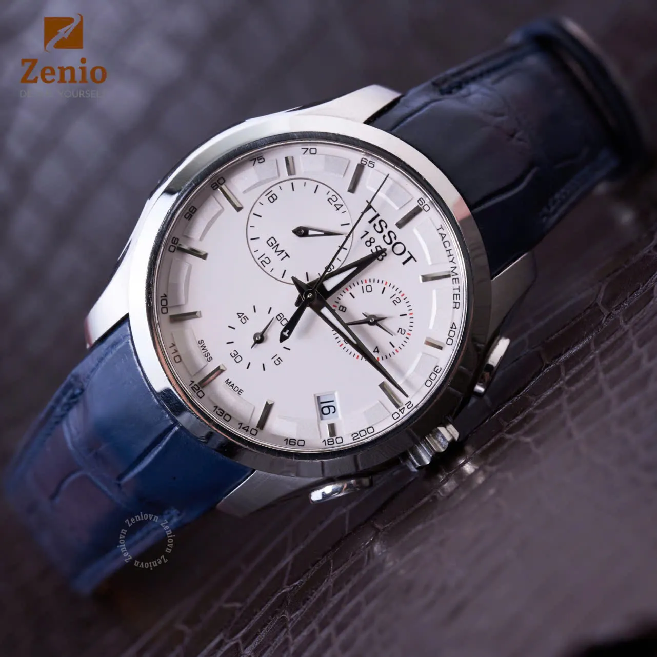 Dây đồng hồ Tissot T-Classic Couturier - Dây da cá sấu Navy
