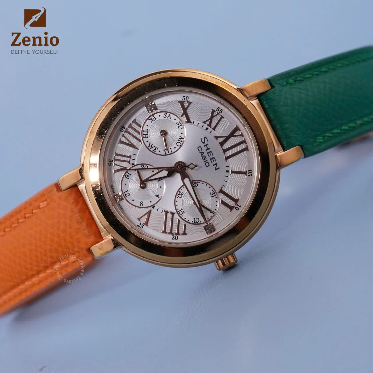 Dây đồng hồ Casio Sheen She - Dây Da Epsom Màu Cam Xanh