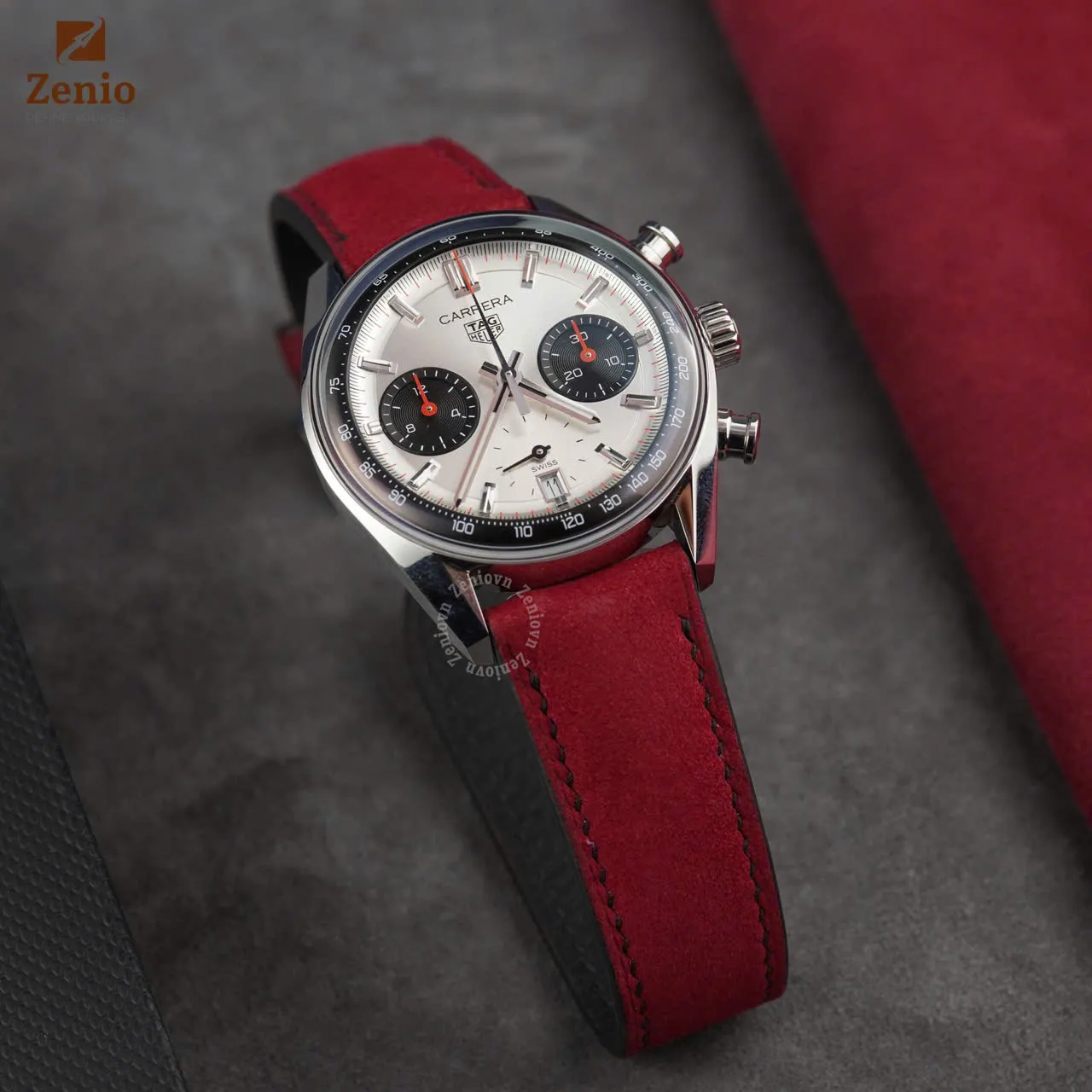 Dây đồng hồ Tag Heuer Carrera - Dây Da Nubuck Đỏ
