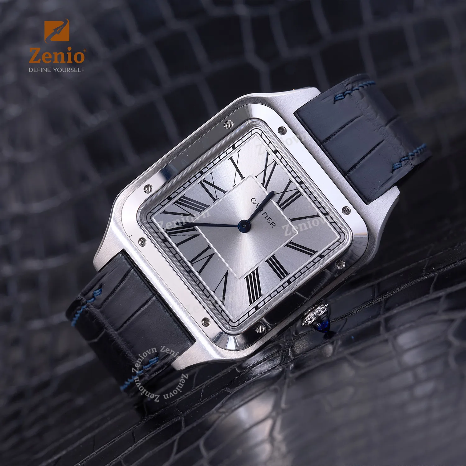 Dây Đồng Hồ Cartier Dumont - Dây Da Cá Sấu Navy