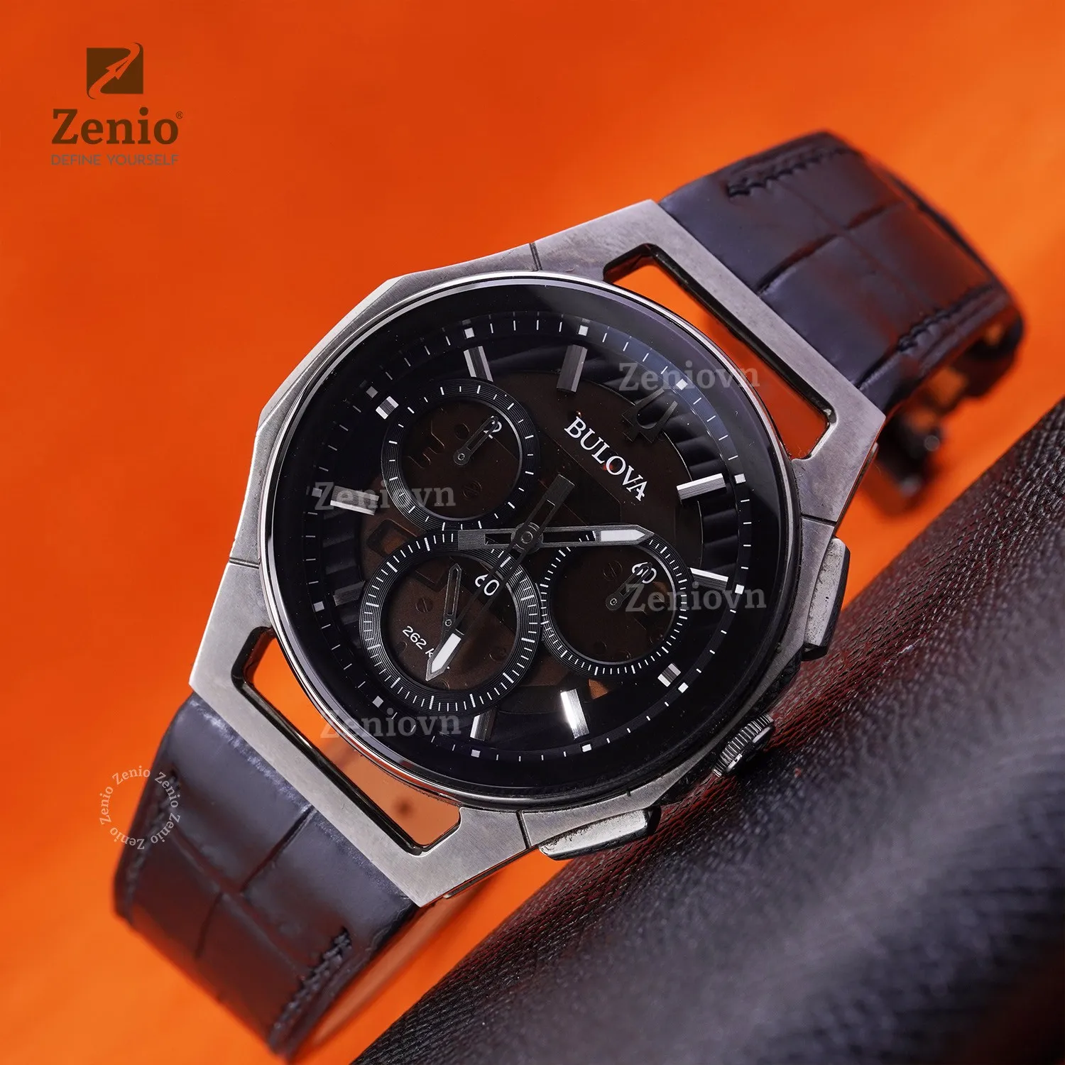 Dây Đồng Hồ Bulova Curv - Dây Da Cá Sấu Màu Đen
