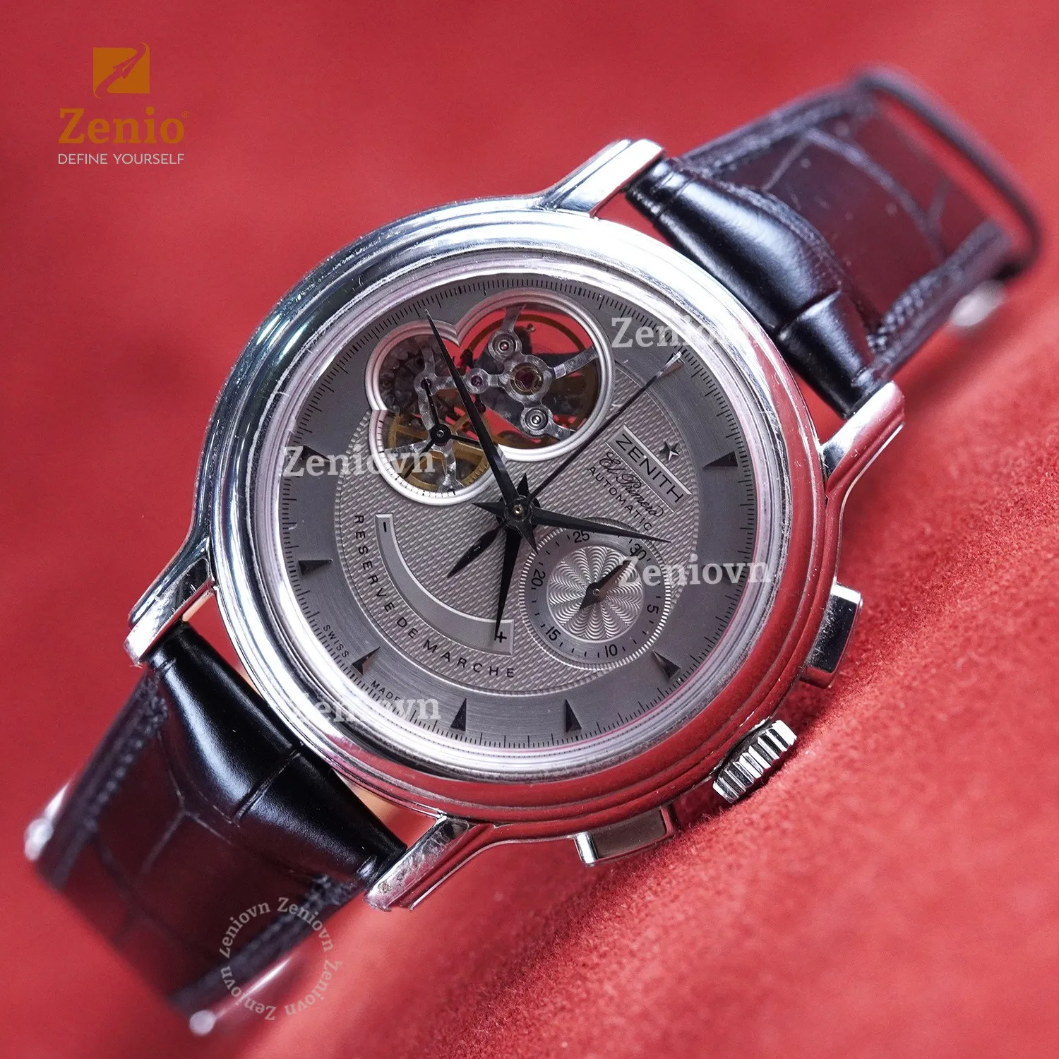 Dây Đồng Hồ Zenith - Dây Da Cá Sấu Màu Đen