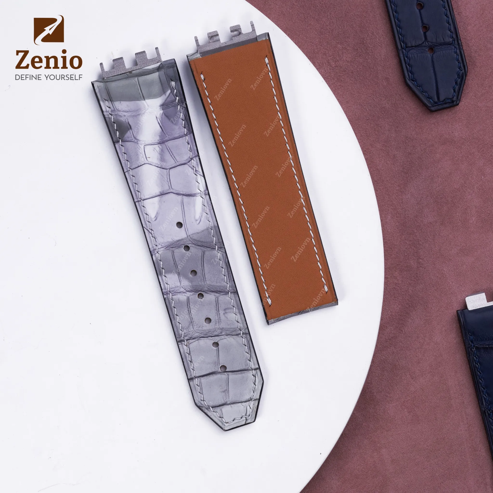 Dây đồng hồ Hublot Spirit Big Bang One Click - Dây Da Cá Sấu Camo Xám 2