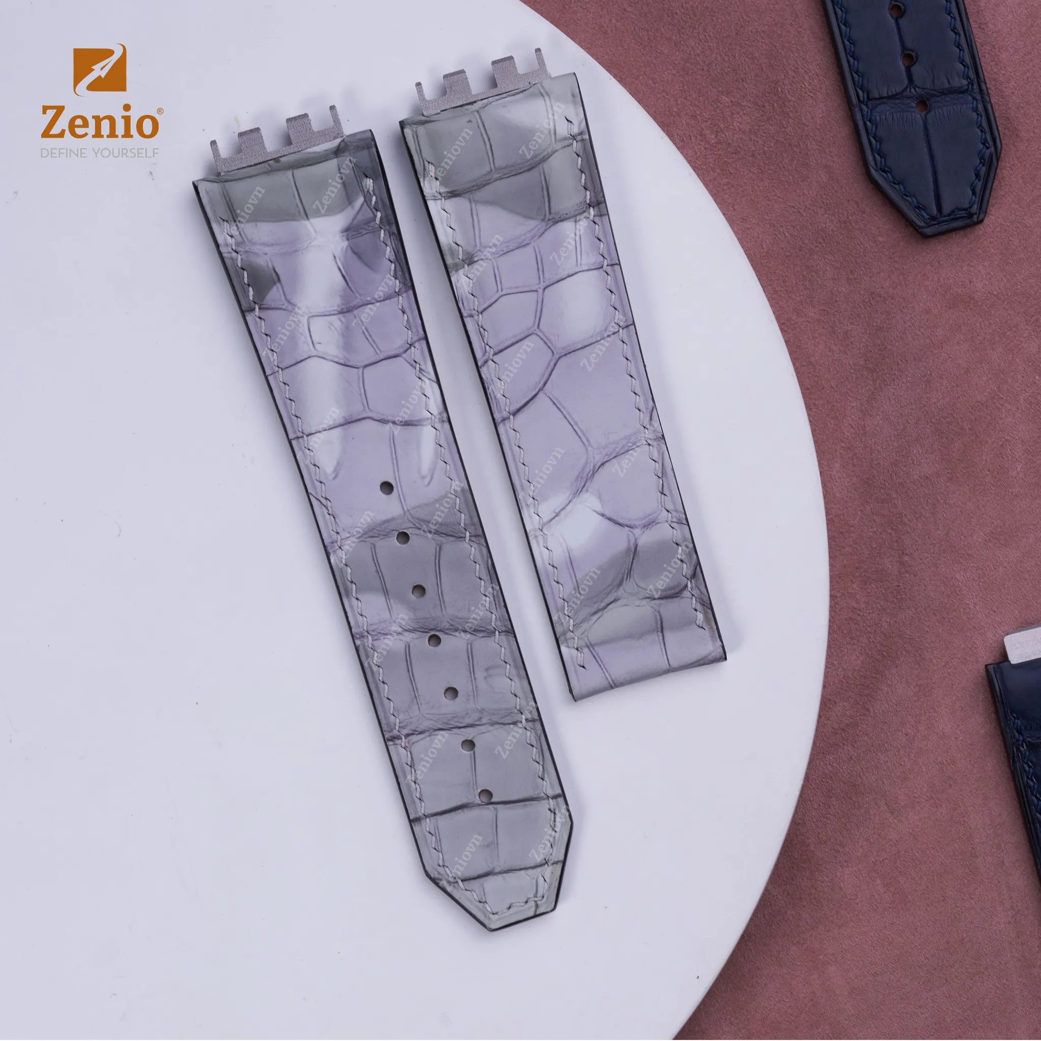 Dây đồng hồ Hublot Spirit Big Bang One Click - Dây Da Cá Sấu Camo Xám