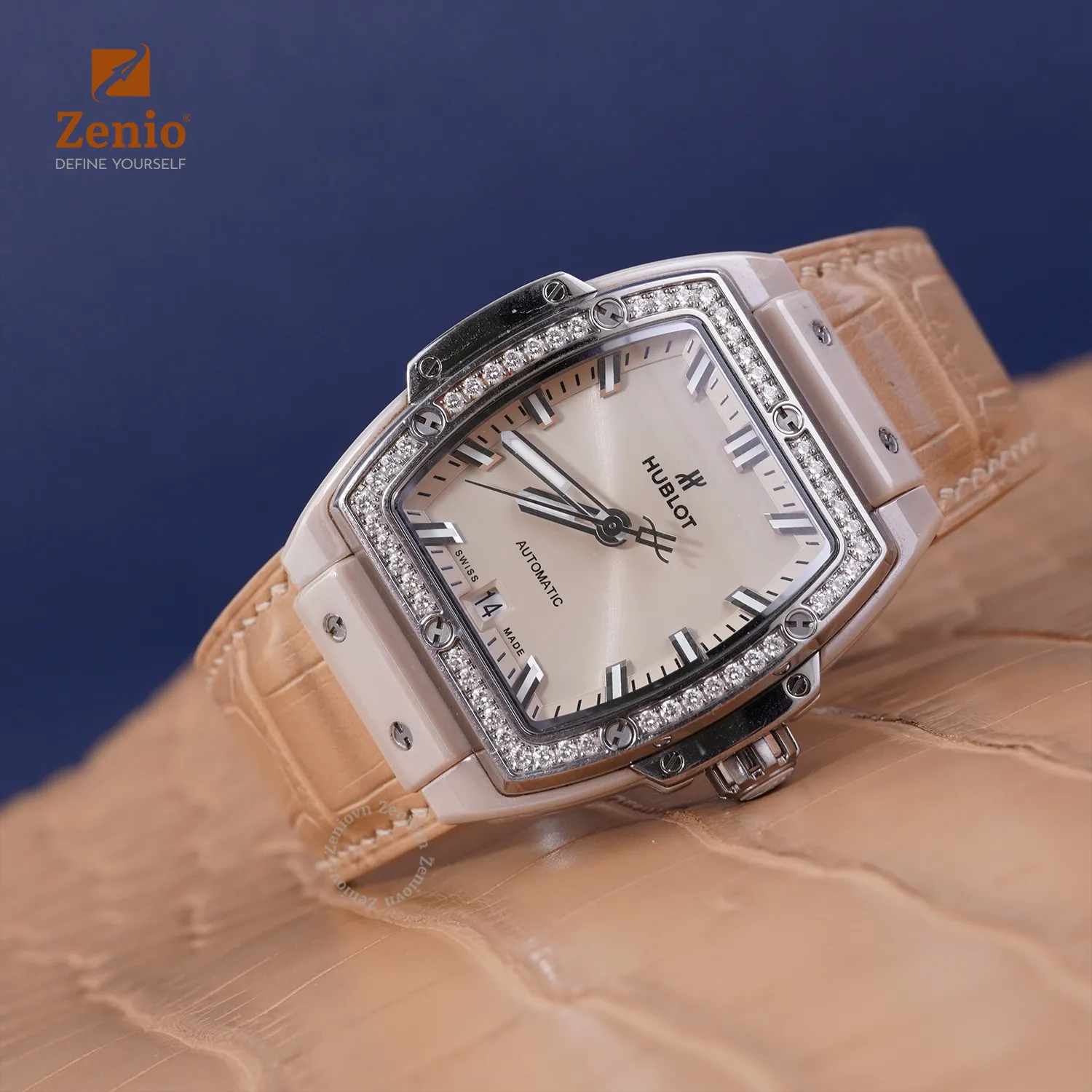 Dây đồng hồ Hublot Spirit Big Bang - Dây Da Cá Sấu Milk Tea