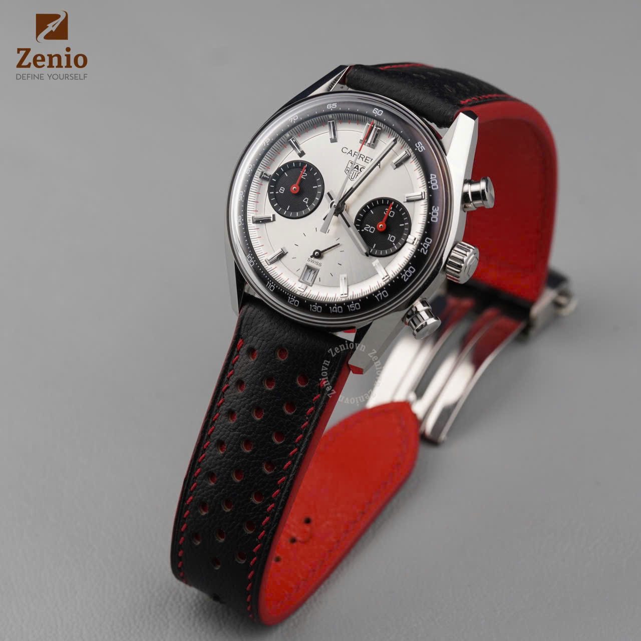 Dây đồng hồ Tag Heuer Carrera - Dây Rally Đen Đỏ