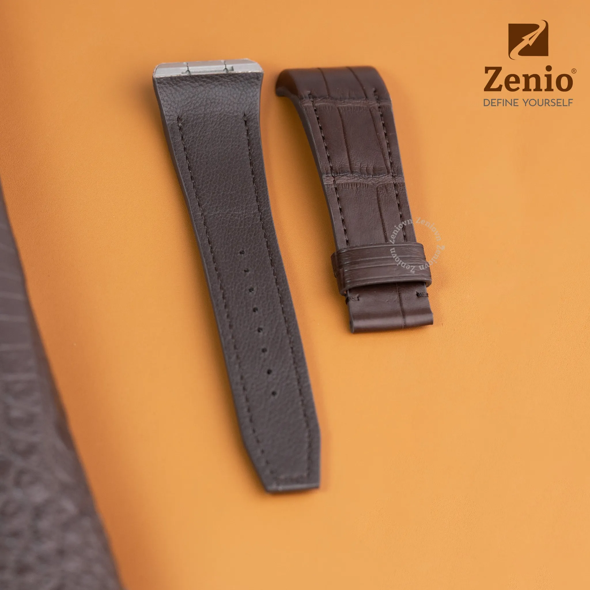 Dây đồng hồ Frank Muller Vanguard V45 - da cá sấu Alligator màu Nâu