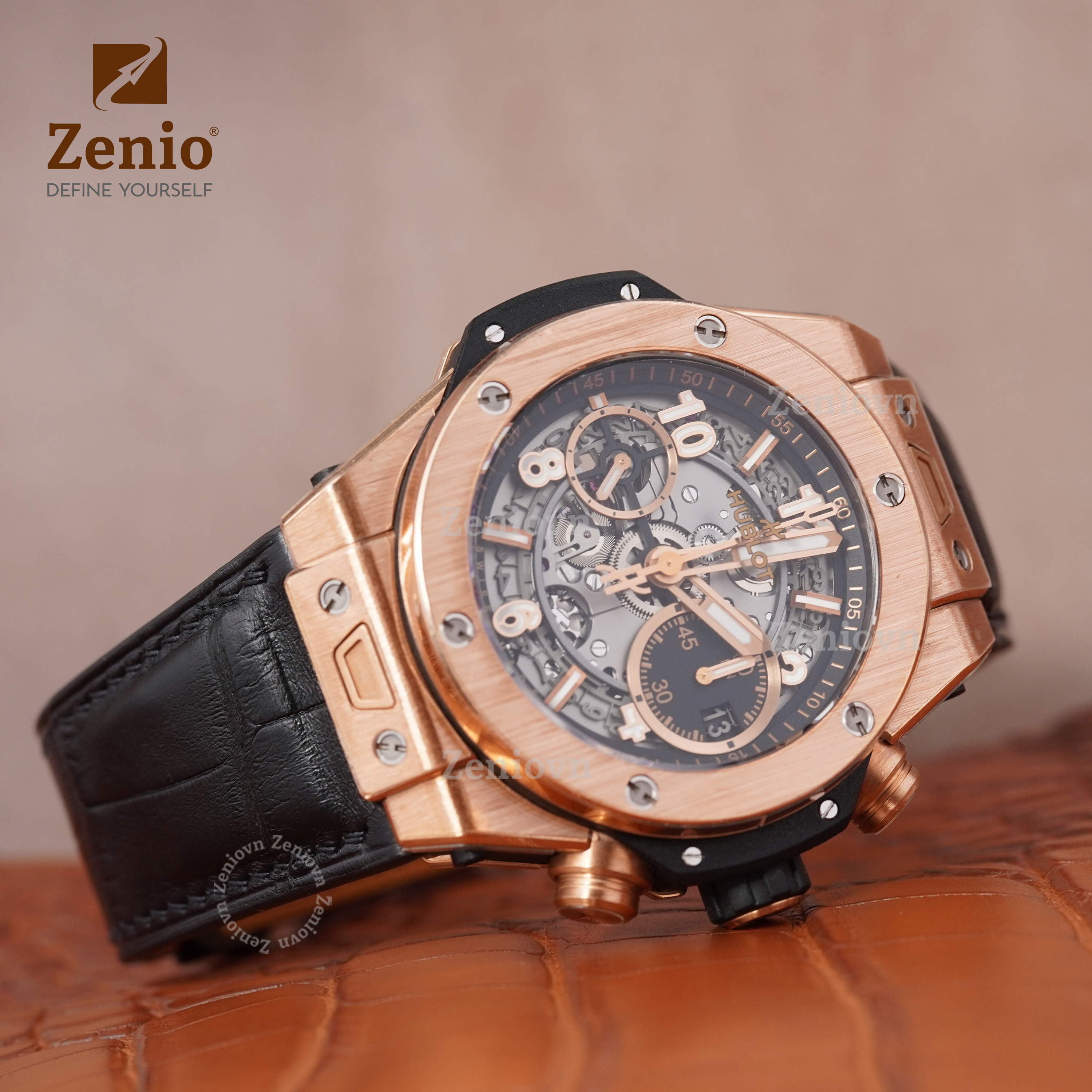 Dây đồng hồ Hublot Big Bang One Click - Dây Da Cá Sấu Màu Đen