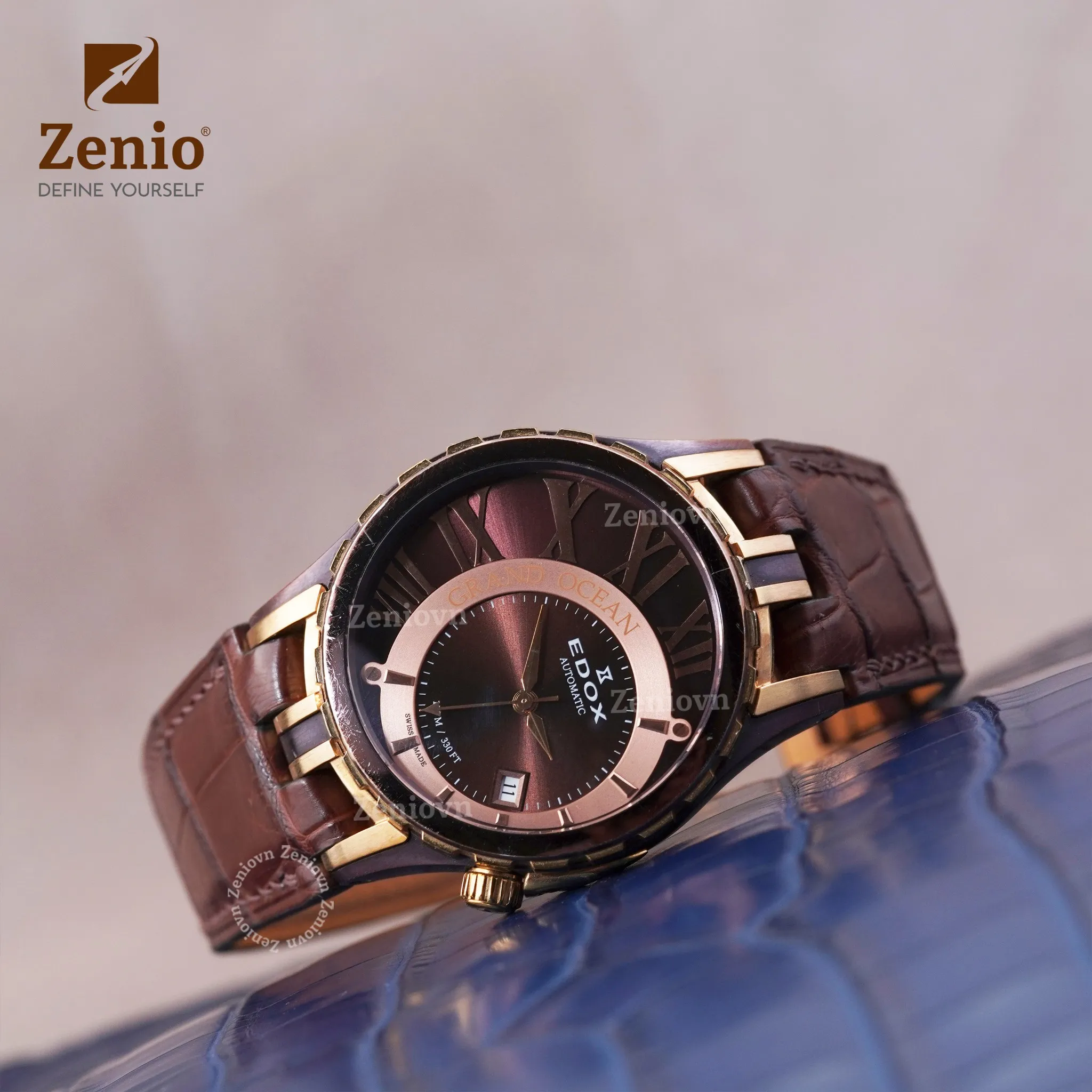 Dây Da Đồng Hồ Edox - Dây Da Cá Sấu Nâu