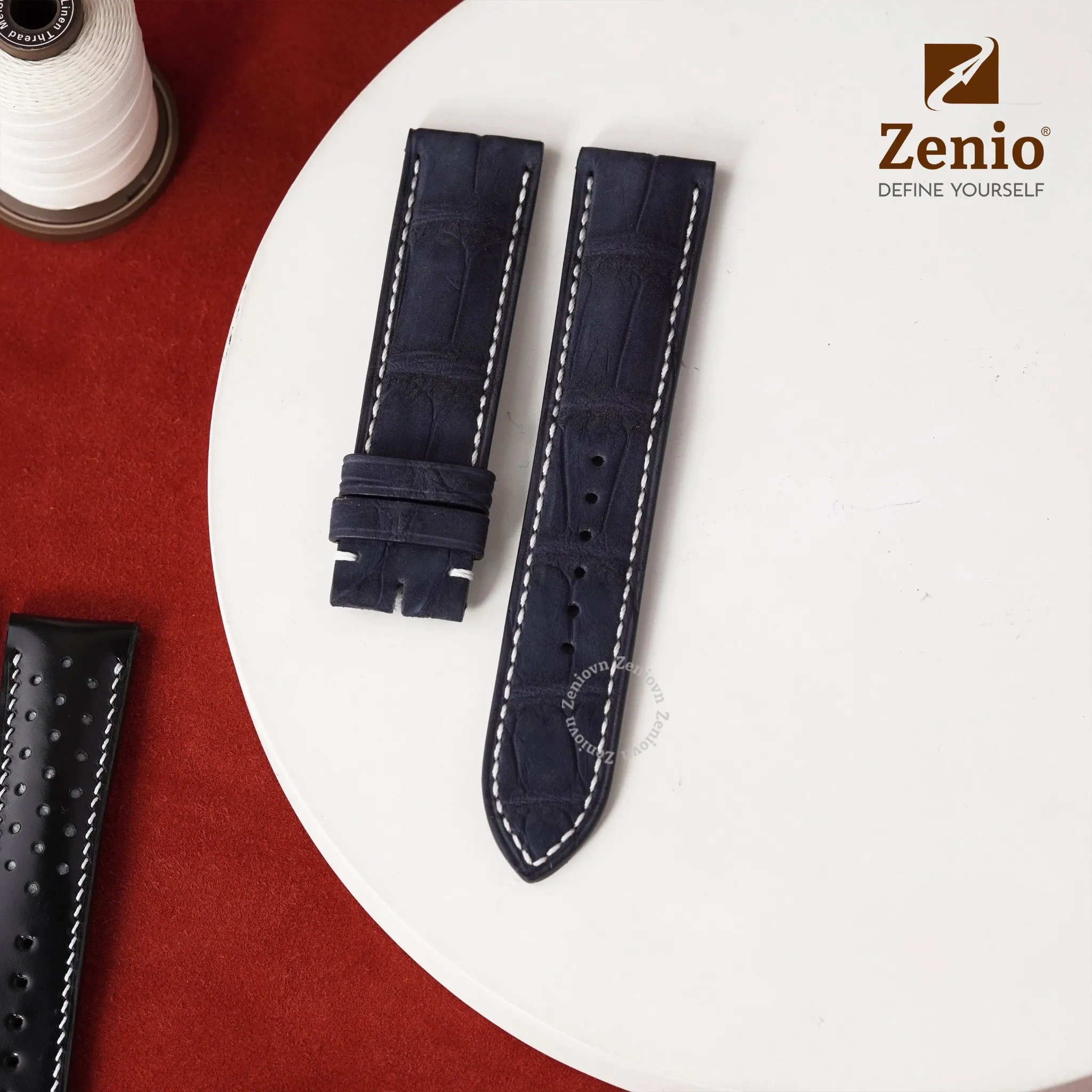 Dây Đồng Hồ Jaeger Lecoutre - Dây Da Cá Sấu Màu Xanh Navy Nubuck