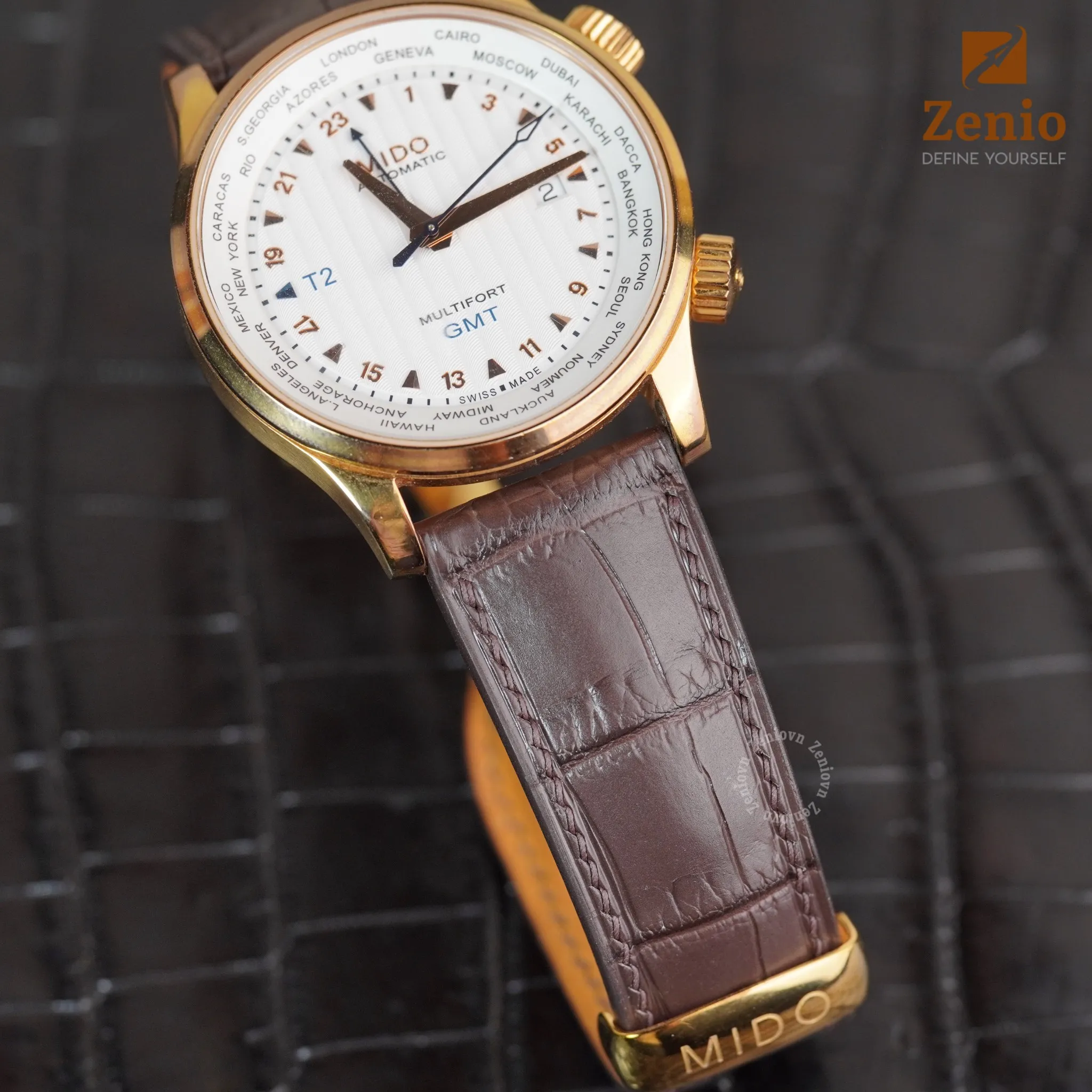 Dây Đồng Hồ Mido Multifort - Dây Da Cá Sấu Màu Nâu 2