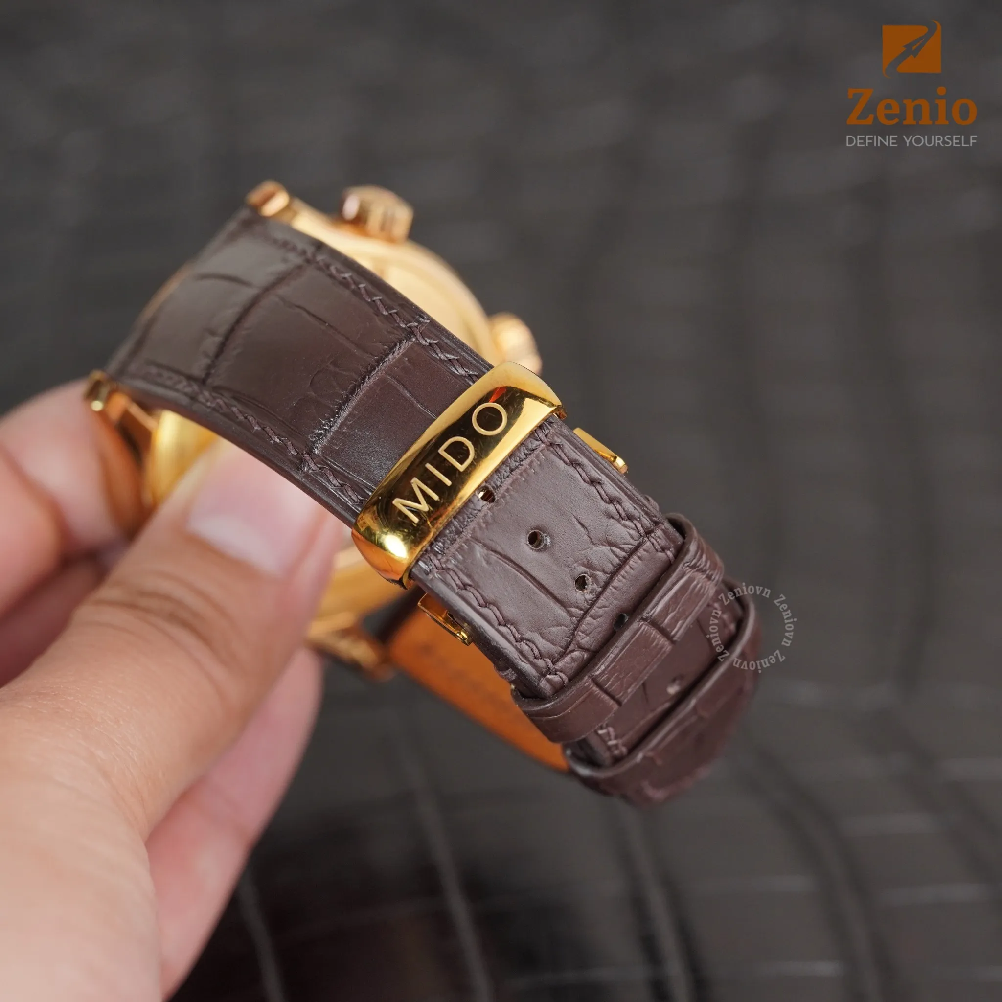 Dây Đồng Hồ Mido Multifort - Dây Da Cá Sấu Màu Nâu 4
