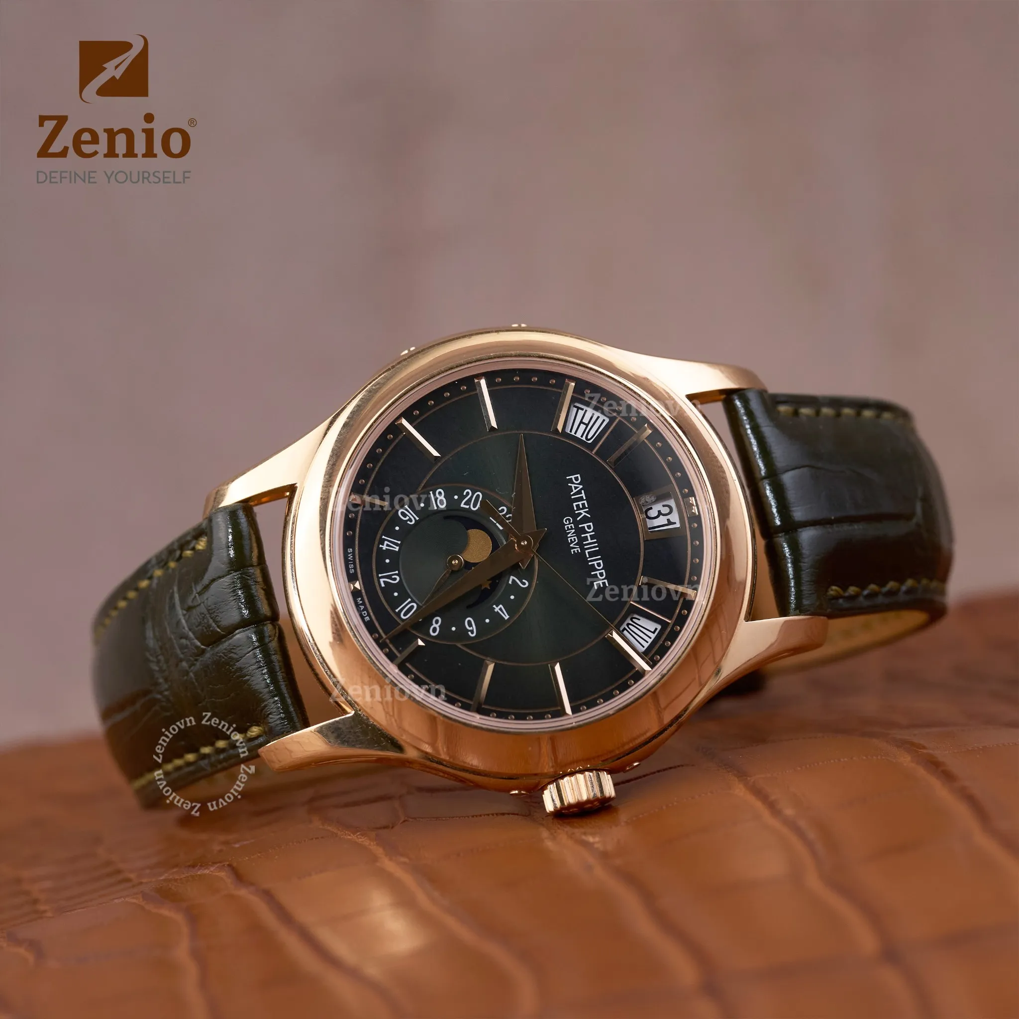 Dây da đồng hồ Patek Philippe Grand Complication - Da Cá Sấu Màu Xanh Rêu