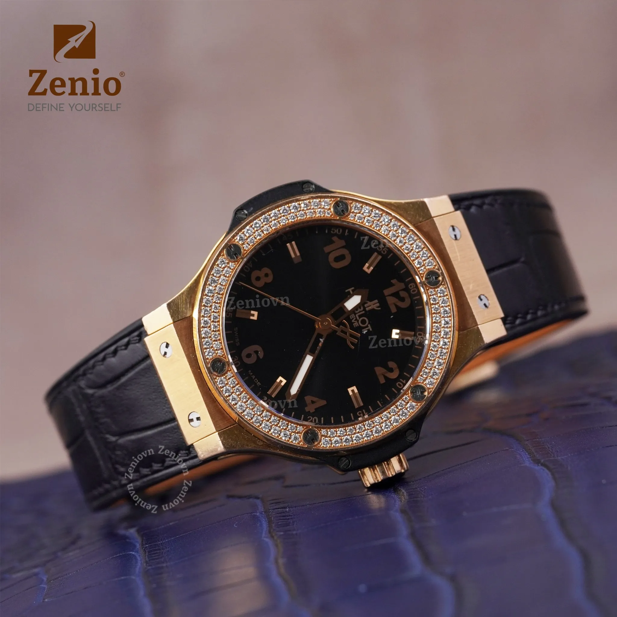 Dây đồng hồ Hublot Big Bang One Click - Dây Da Cá Sấu Màu Đen