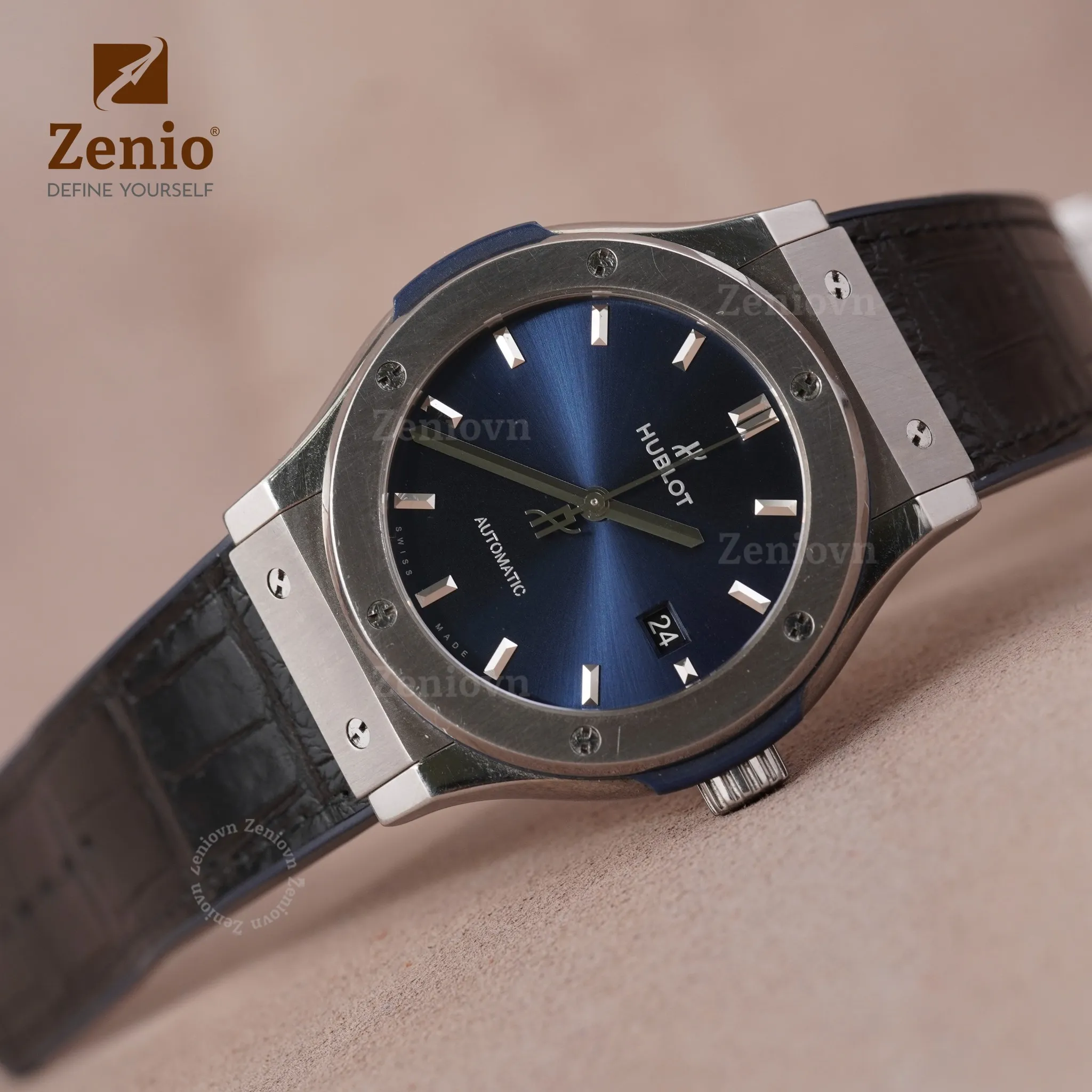 Dây đồng hồ Hublot Fushion - Dây Da Cá Sấu Màu Đen