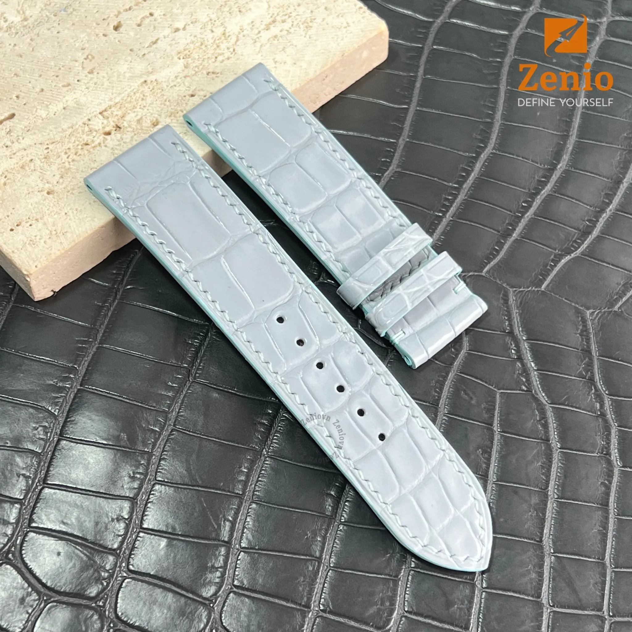 Dây đồng hồ Jaquet Droz  - Dây Da Cá Sấu Màu Xám