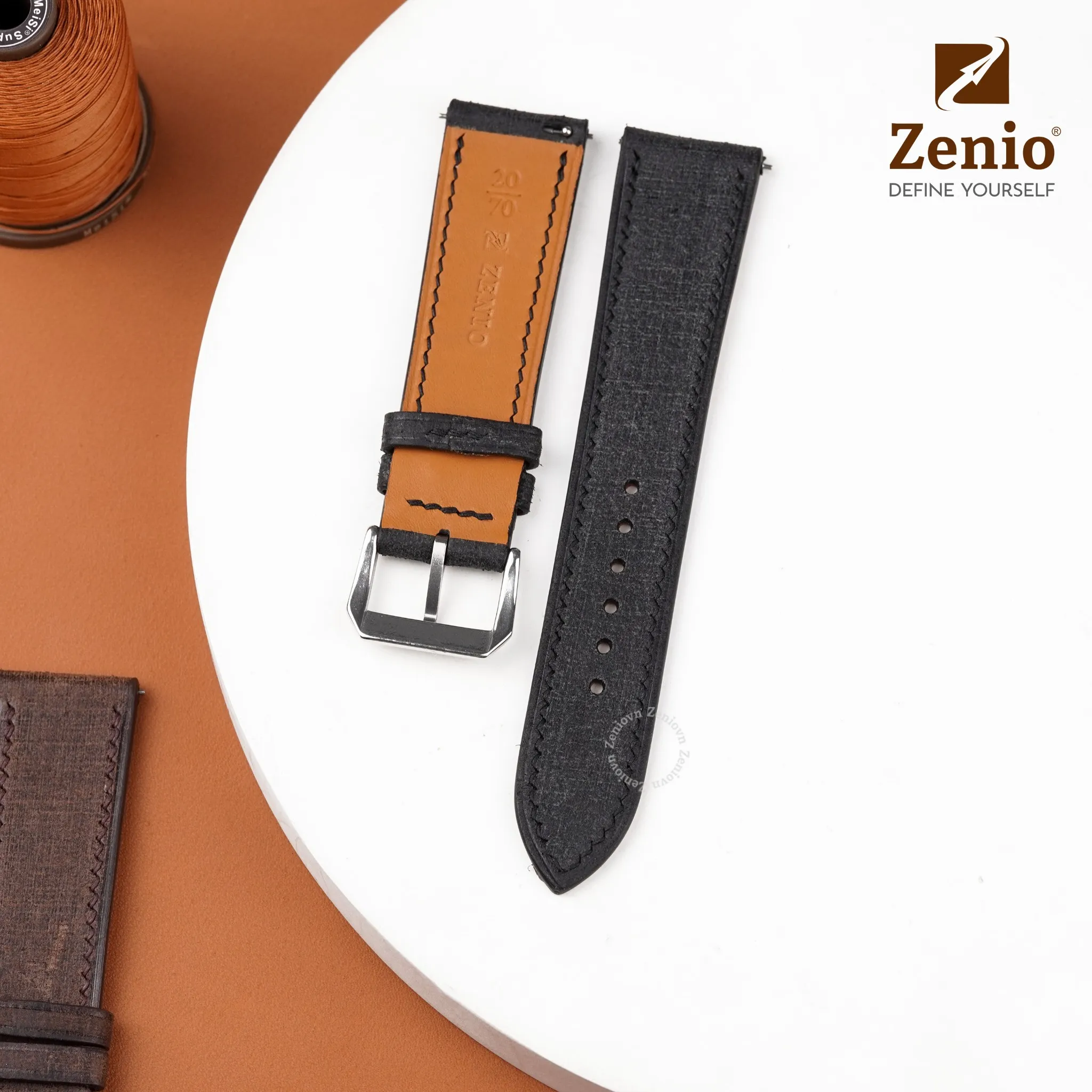 Dây da đồng hồ Babele màu jean xám 3