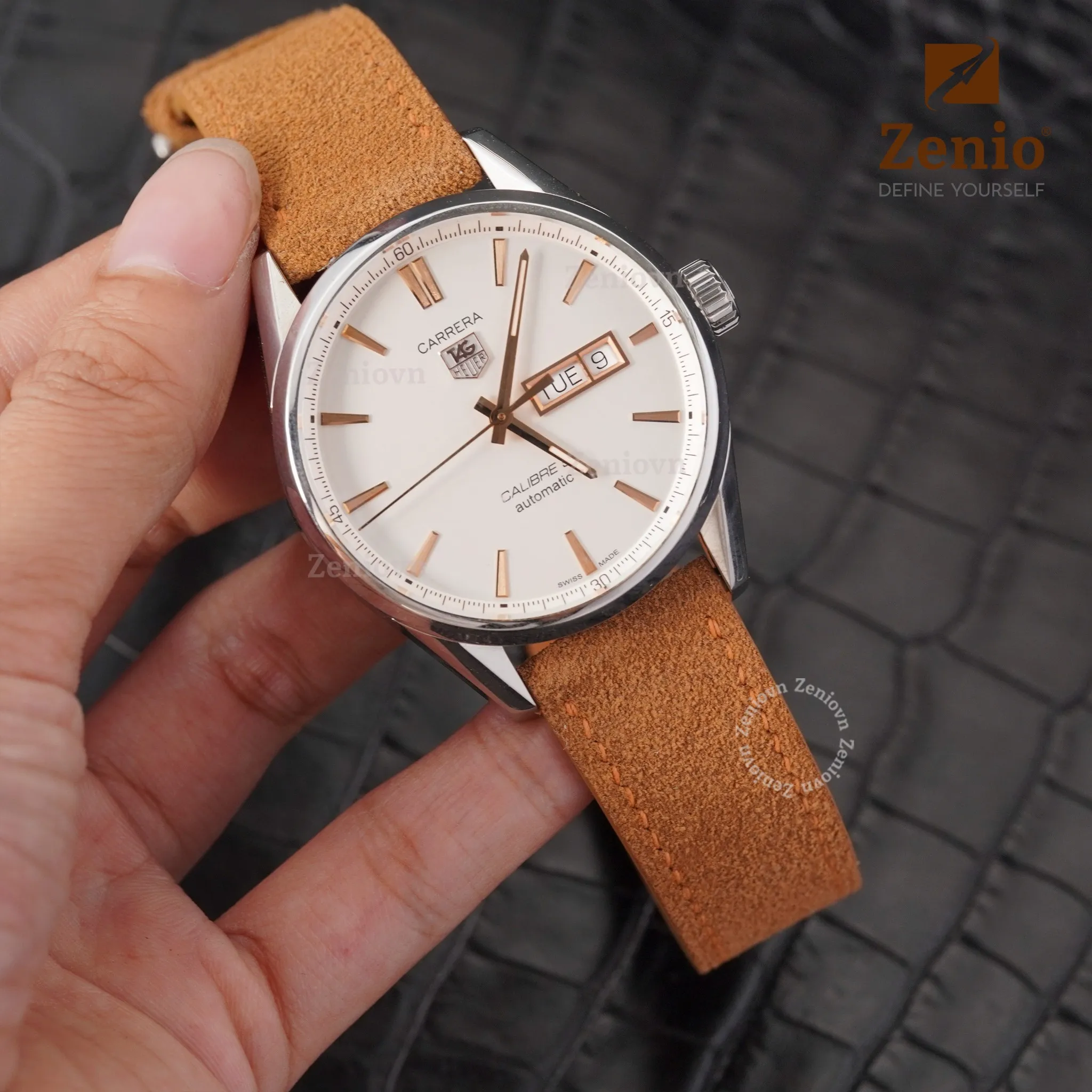 Dây da đồng hồ Suede màu nâu 1