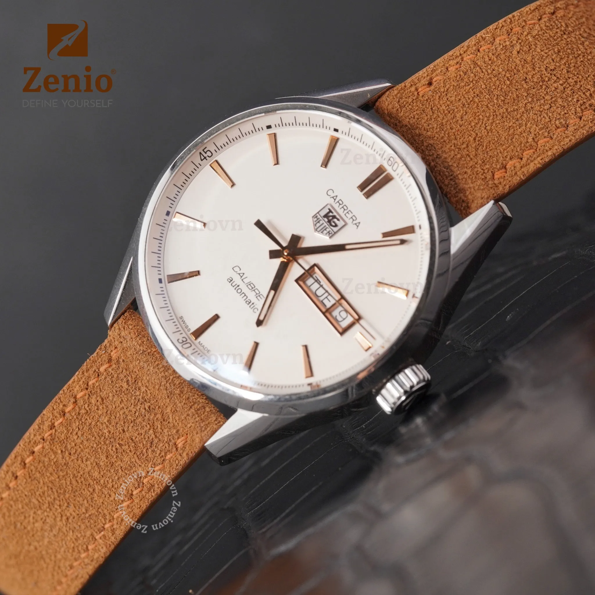 Dây da đồng hồ Suede màu nâu 2