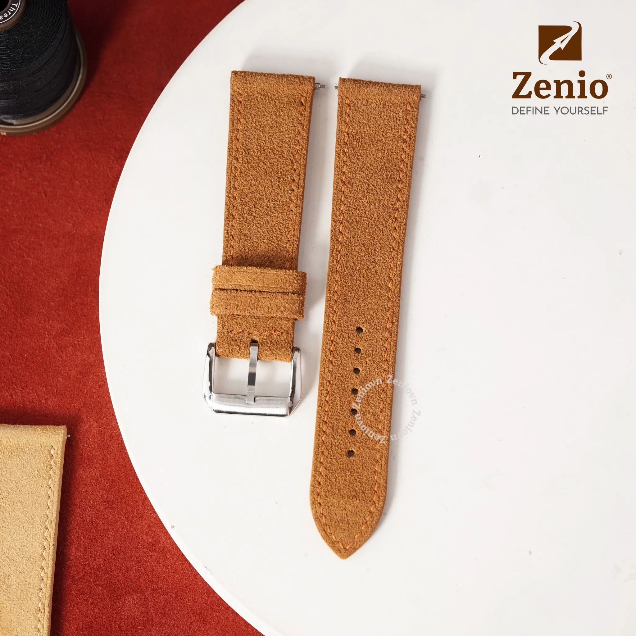 Dây da đồng hồ Suede màu nâu 5