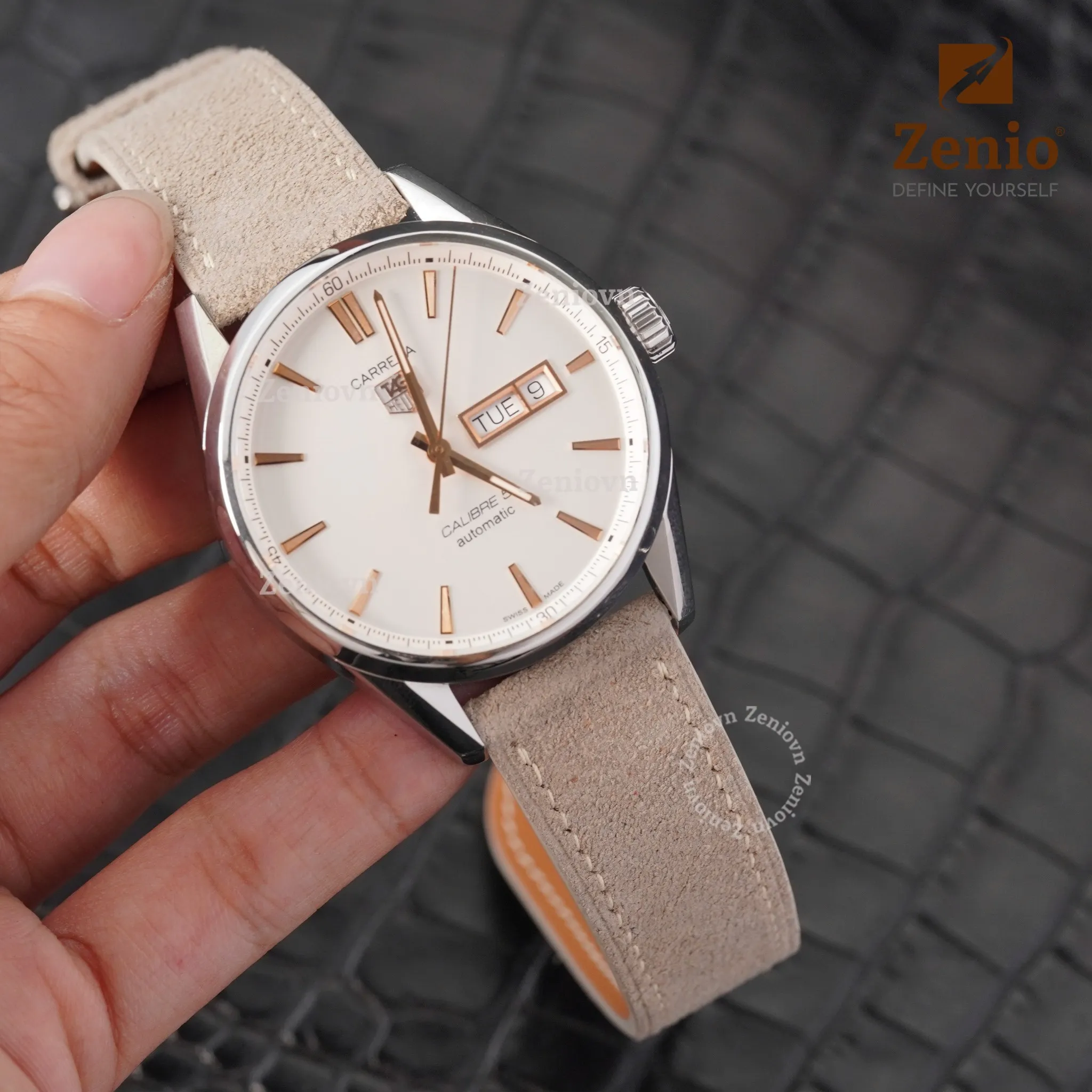 Dây da đồng hồ Suede màu xám 1