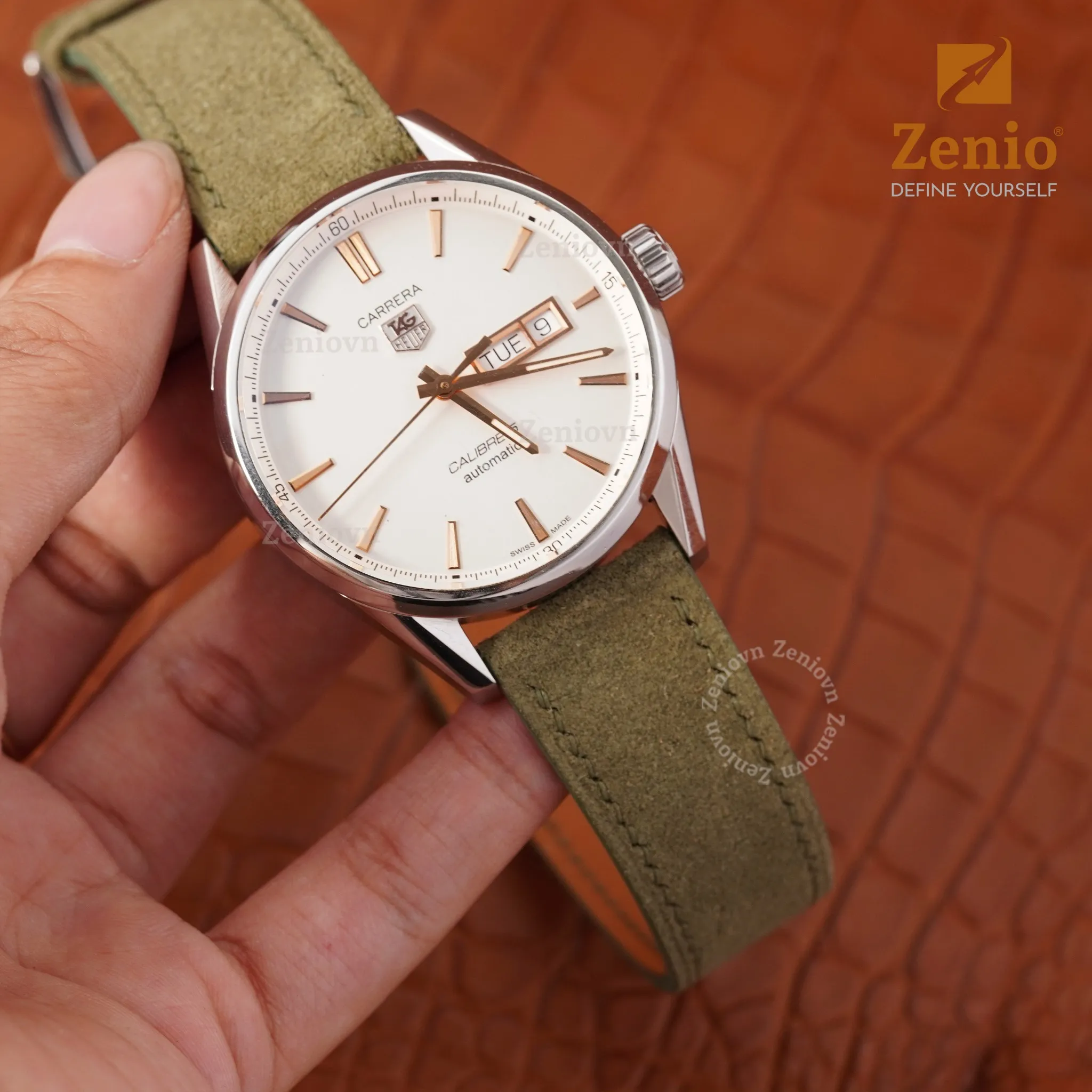 Dây da đồng hồ Suede màu xanh 2