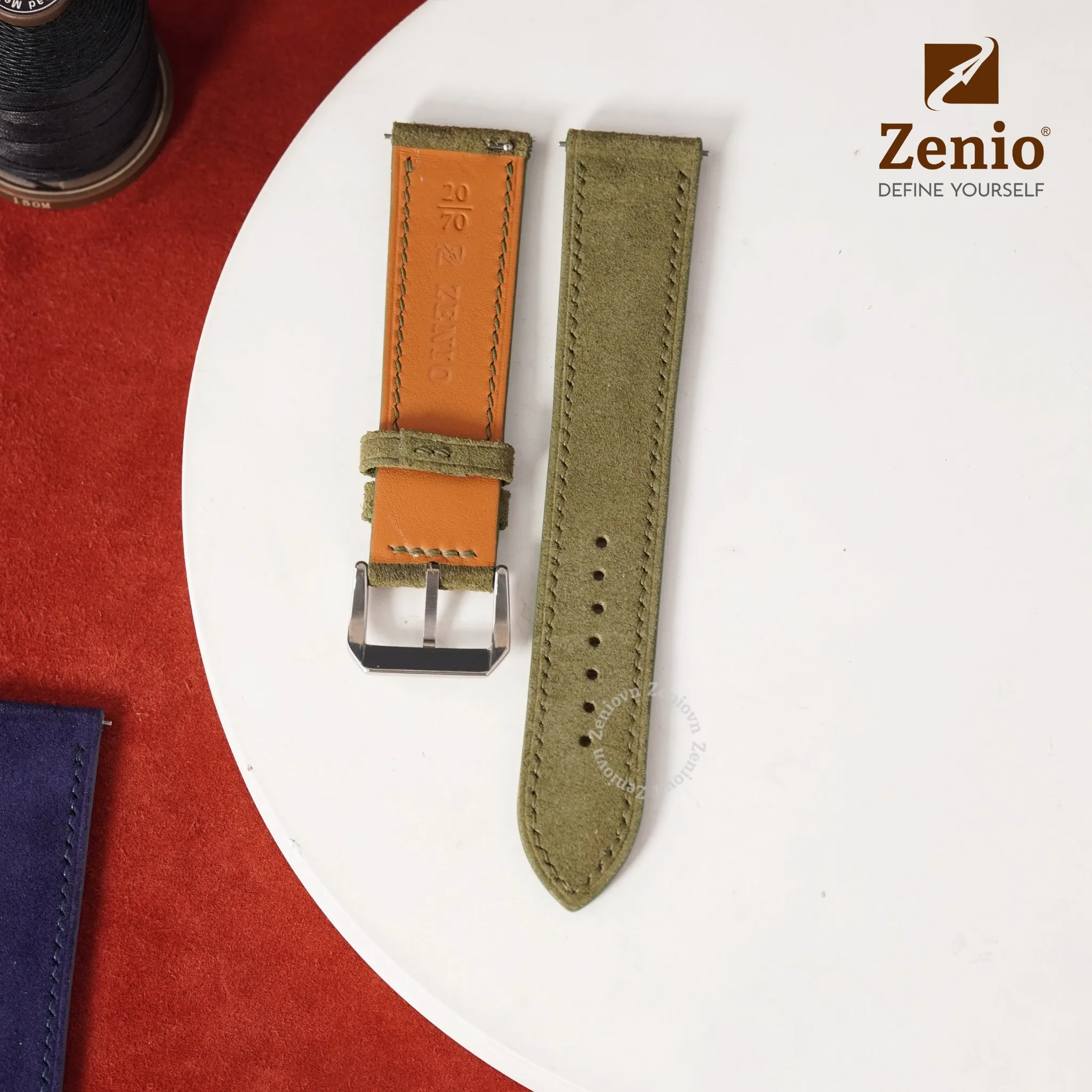 Dây da đồng hồ Suede màu xanh 5