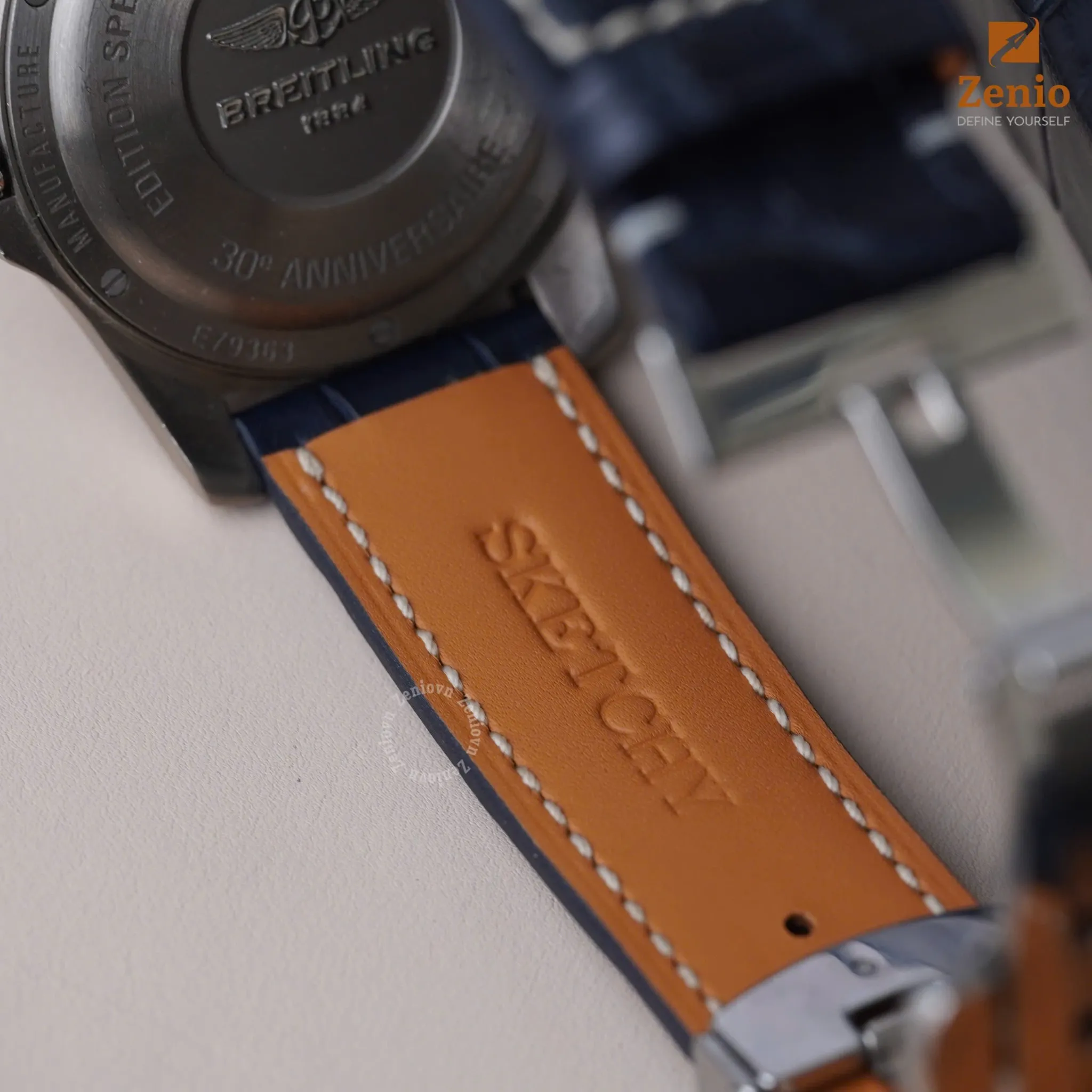 Dây đồng hồ Breitling - Dây Da Cá Sấu Navy Mix Chỉ Trắng 5