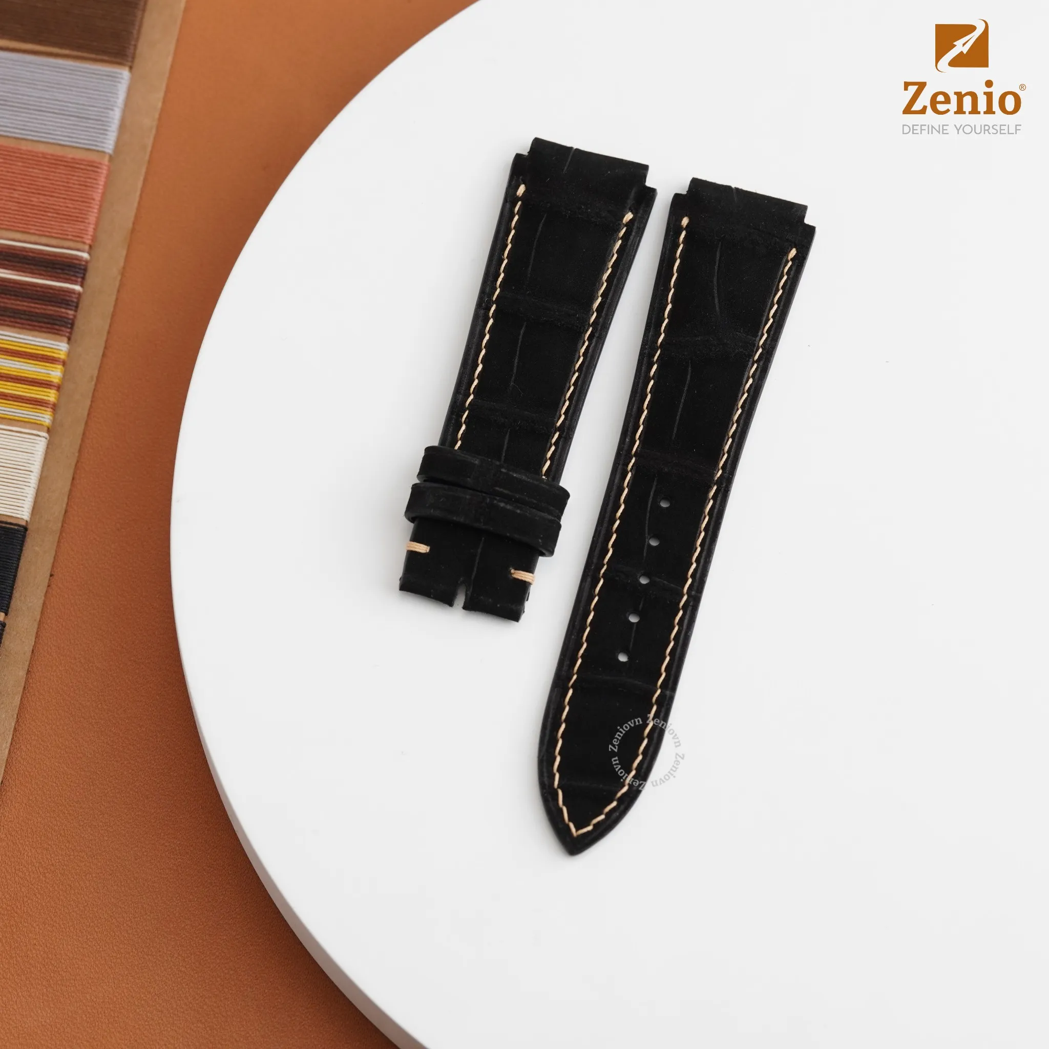 Dây đồng hồ Da Cá sấu Nubuck Màu đen cho đồng hồ Breitling