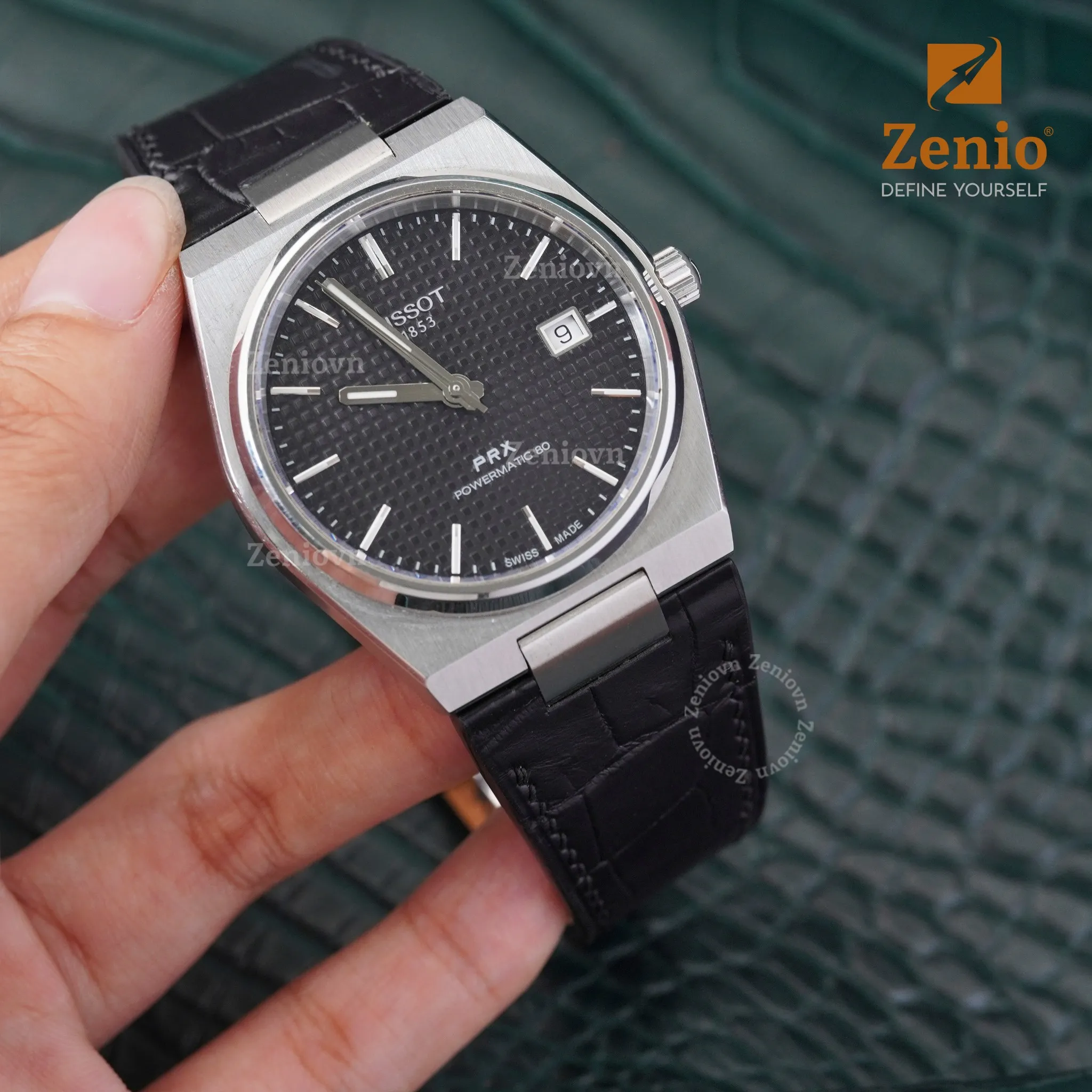 Dây đồng hồ Tissot PRX 35 - Dây Da Cá Sấu Màu Đen 4