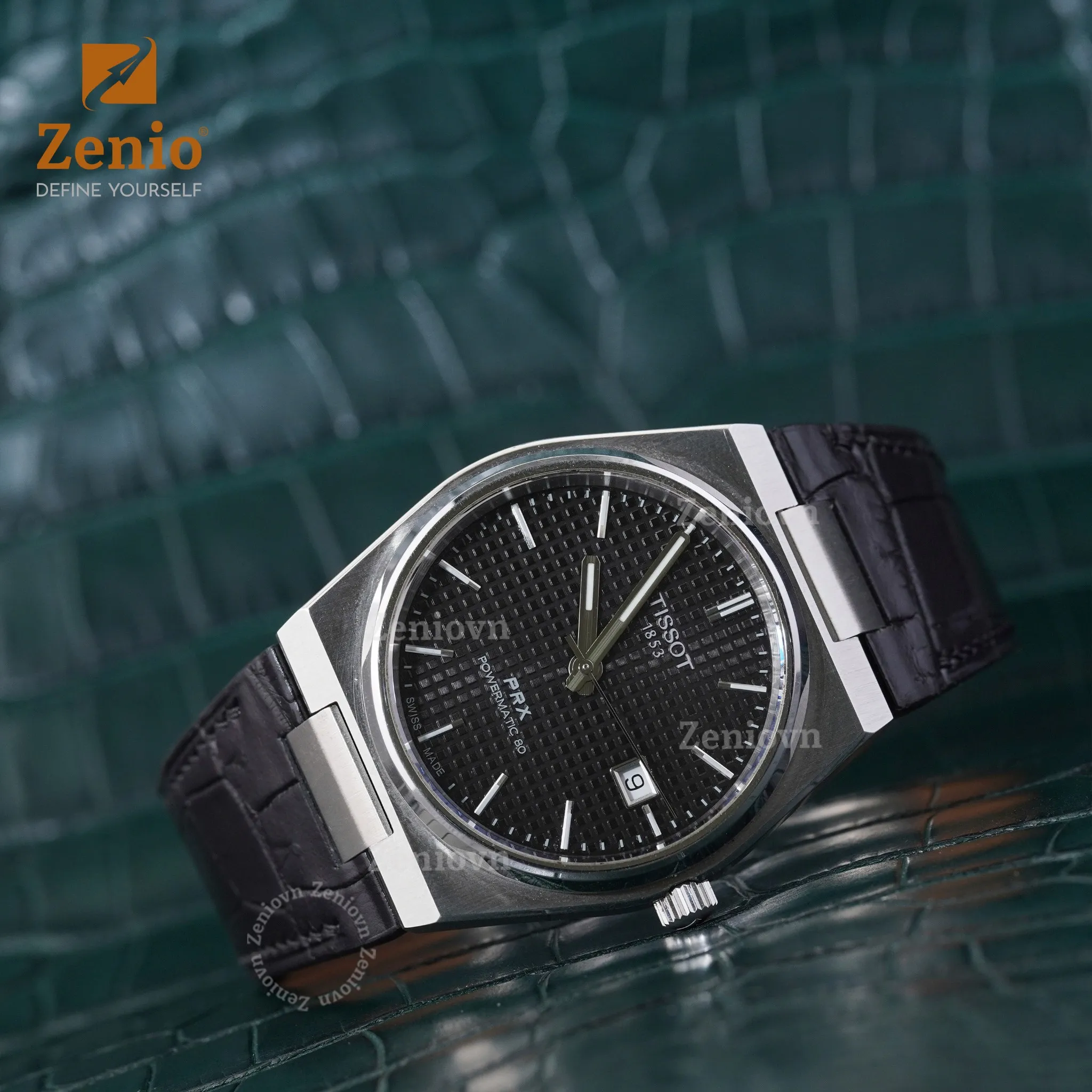 Dây đồng hồ Tissot PRX 35 - Dây Da Cá Sấu Màu Đen