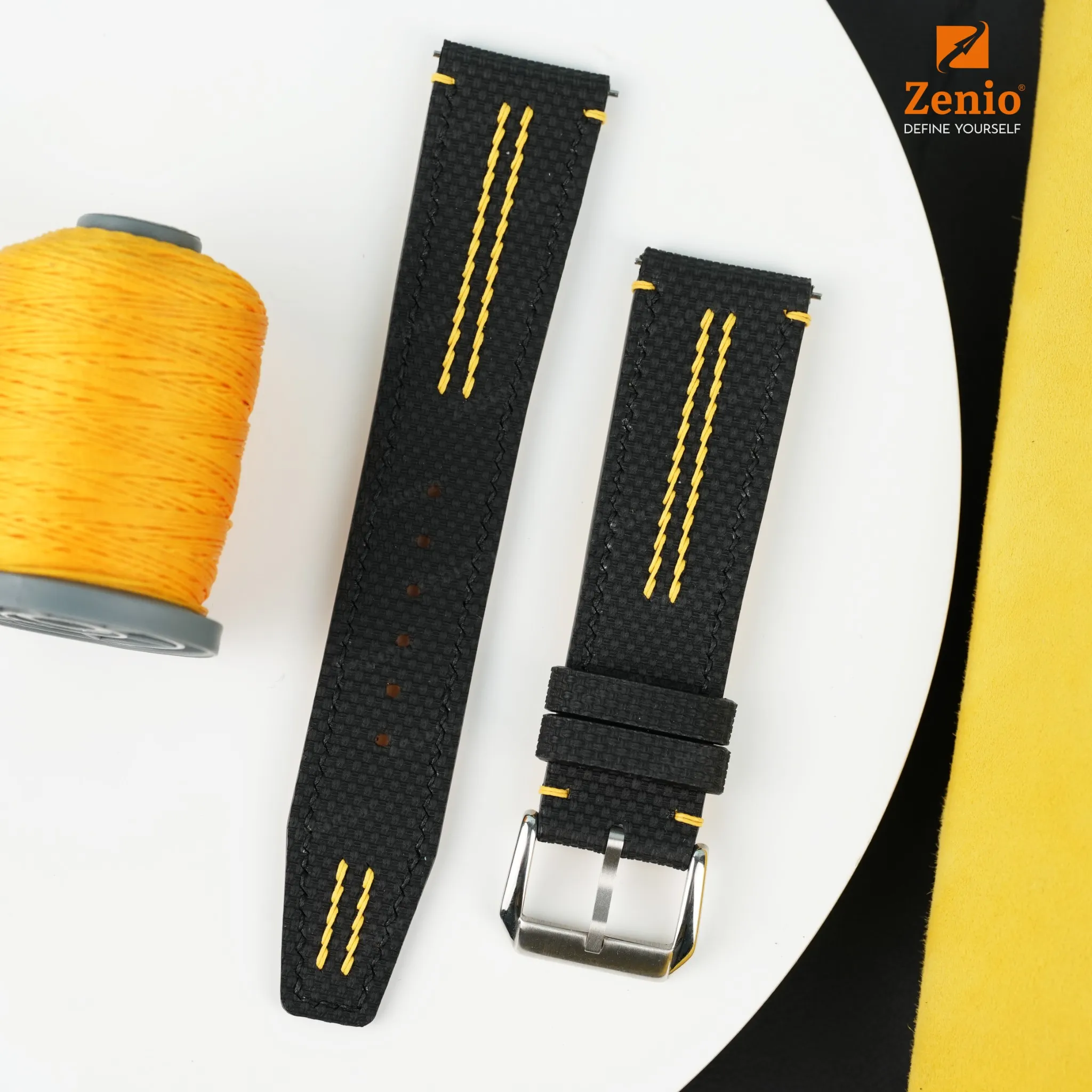 Dây đồng hồ hoạ tiết Sailcloth màu đen, chỉ vàng – phong cách thể thao 1