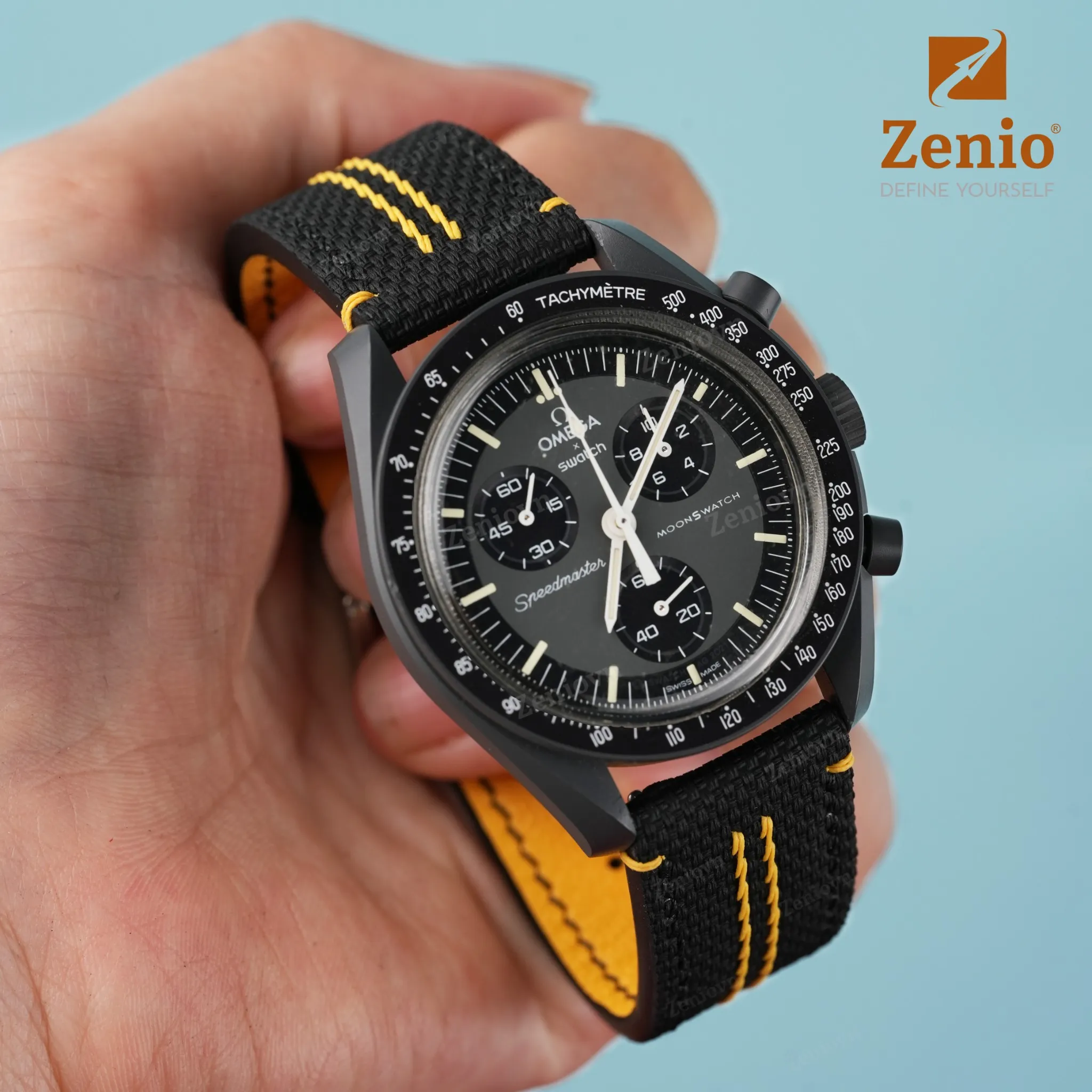 Dây đồng hồ hoạ tiết Sailcloth màu đen, chỉ vàng – phong cách thể thao 6