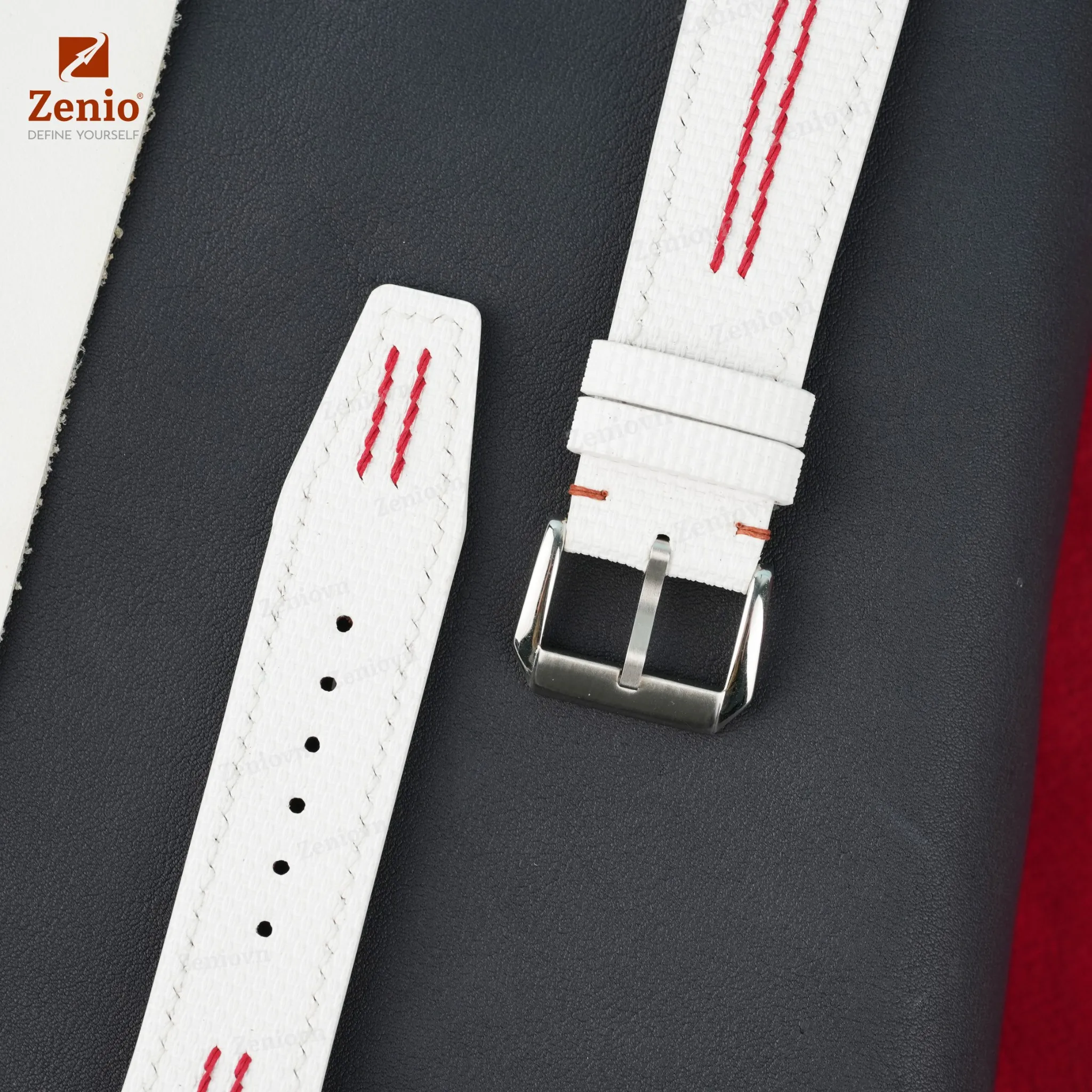 Dây đồng hồ hoạ tiết Sailcloth màu trắng, chỉ đỏ – phong cách thể thao 1