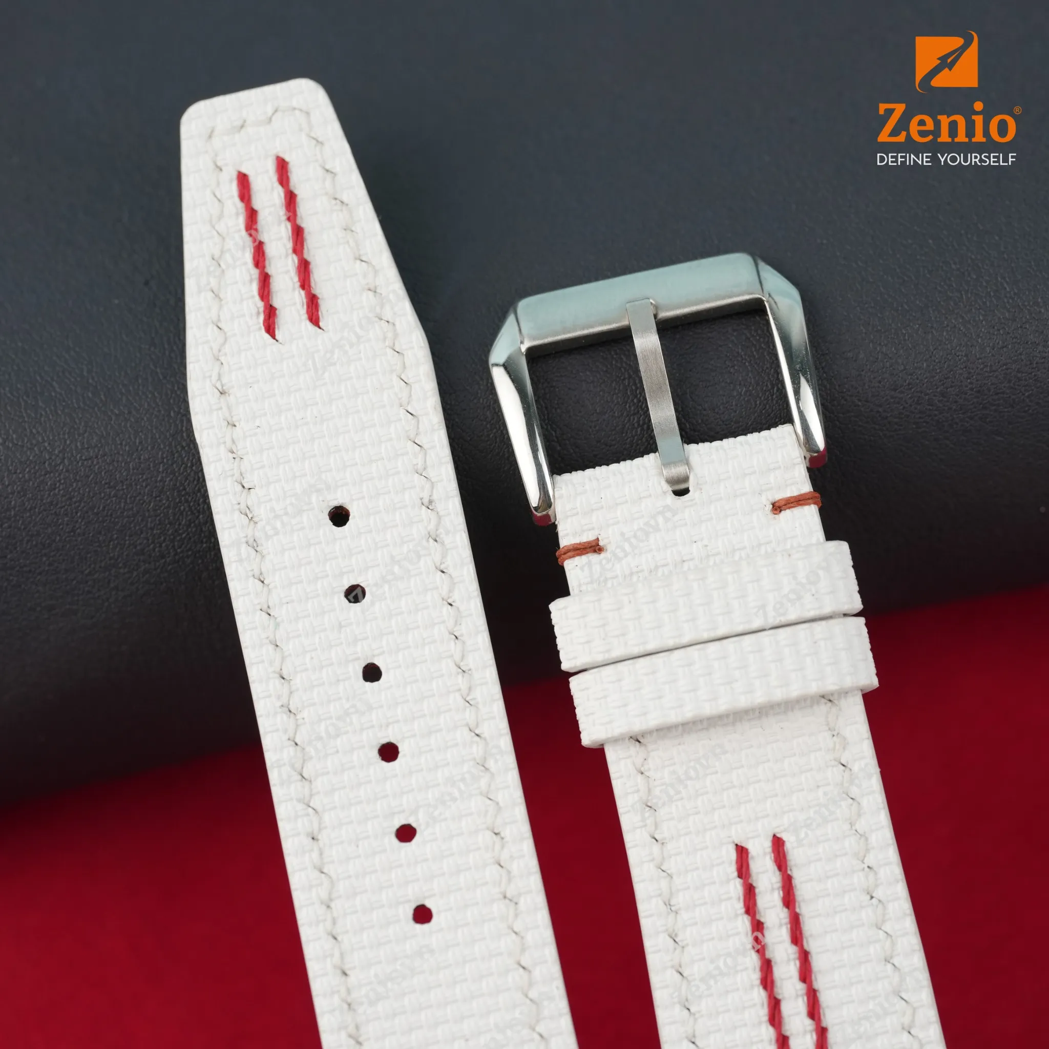 Dây đồng hồ hoạ tiết Sailcloth màu trắng, chỉ đỏ – phong cách thể thao 2