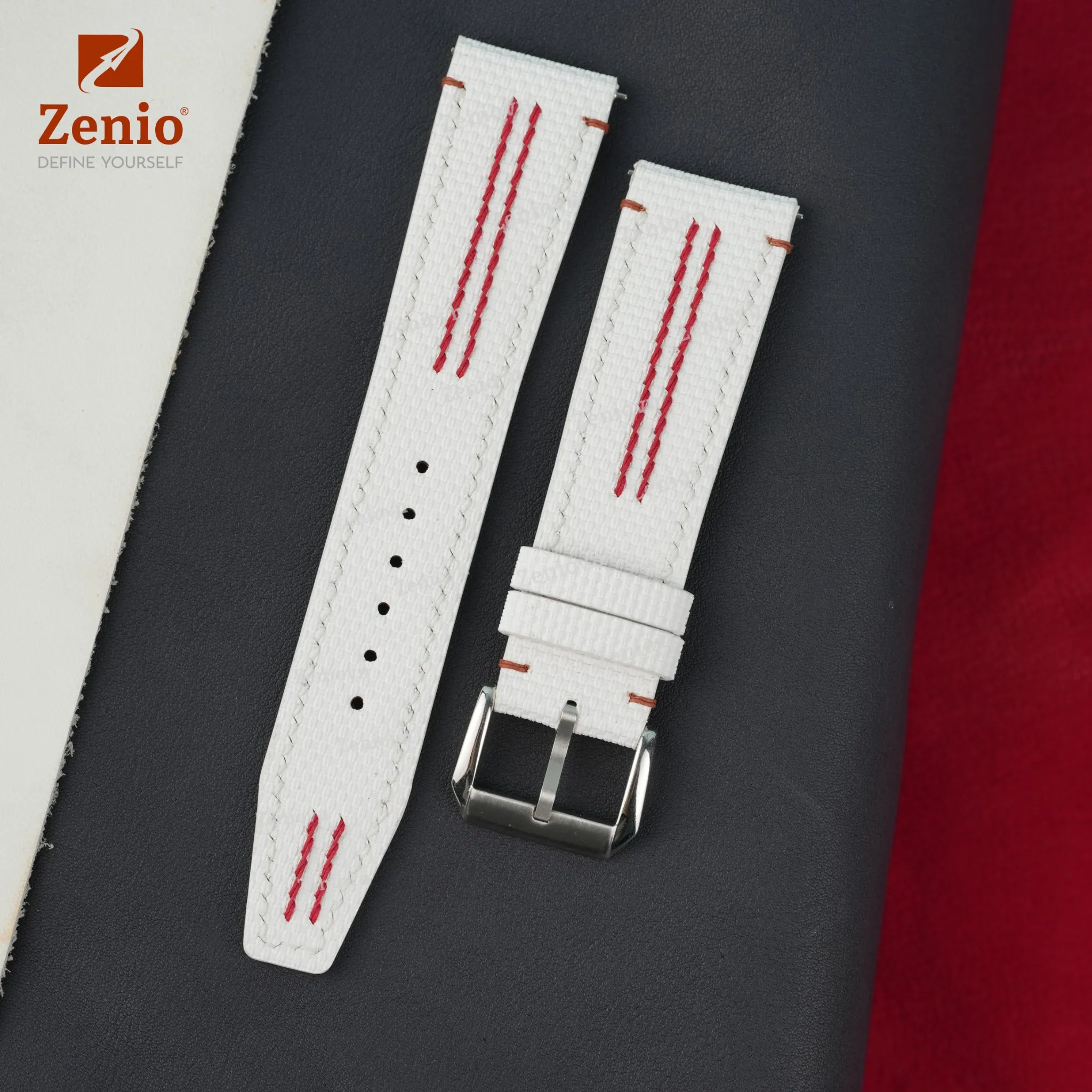 Dây đồng hồ hoạ tiết Sailcloth màu trắng, chỉ đỏ – phong cách thể thao 3