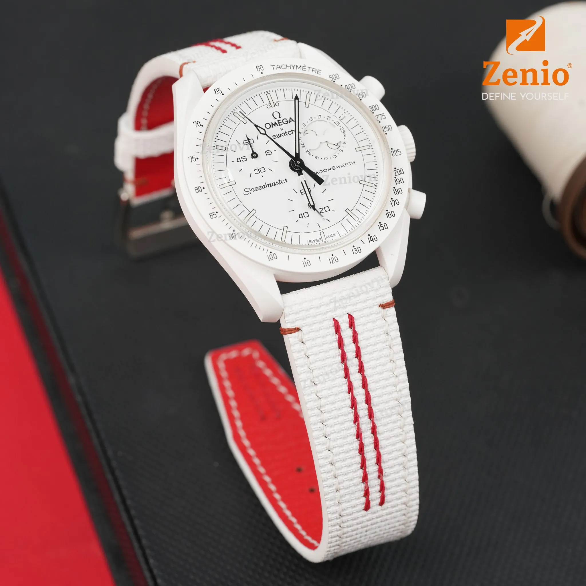 Dây đồng hồ hoạ tiết Sailcloth màu trắng, chỉ đỏ – phong cách thể thao 4