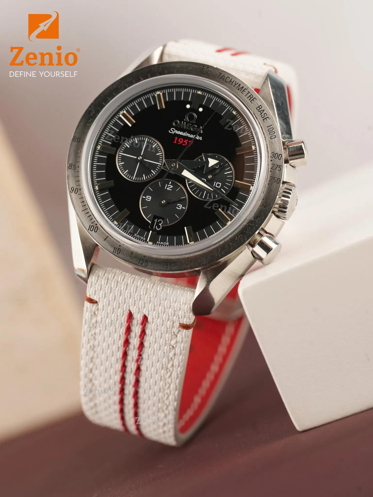 Dây đồng hồ hoạ tiết Sailcloth màu trắng, chỉ đỏ – phong cách thể thao 5