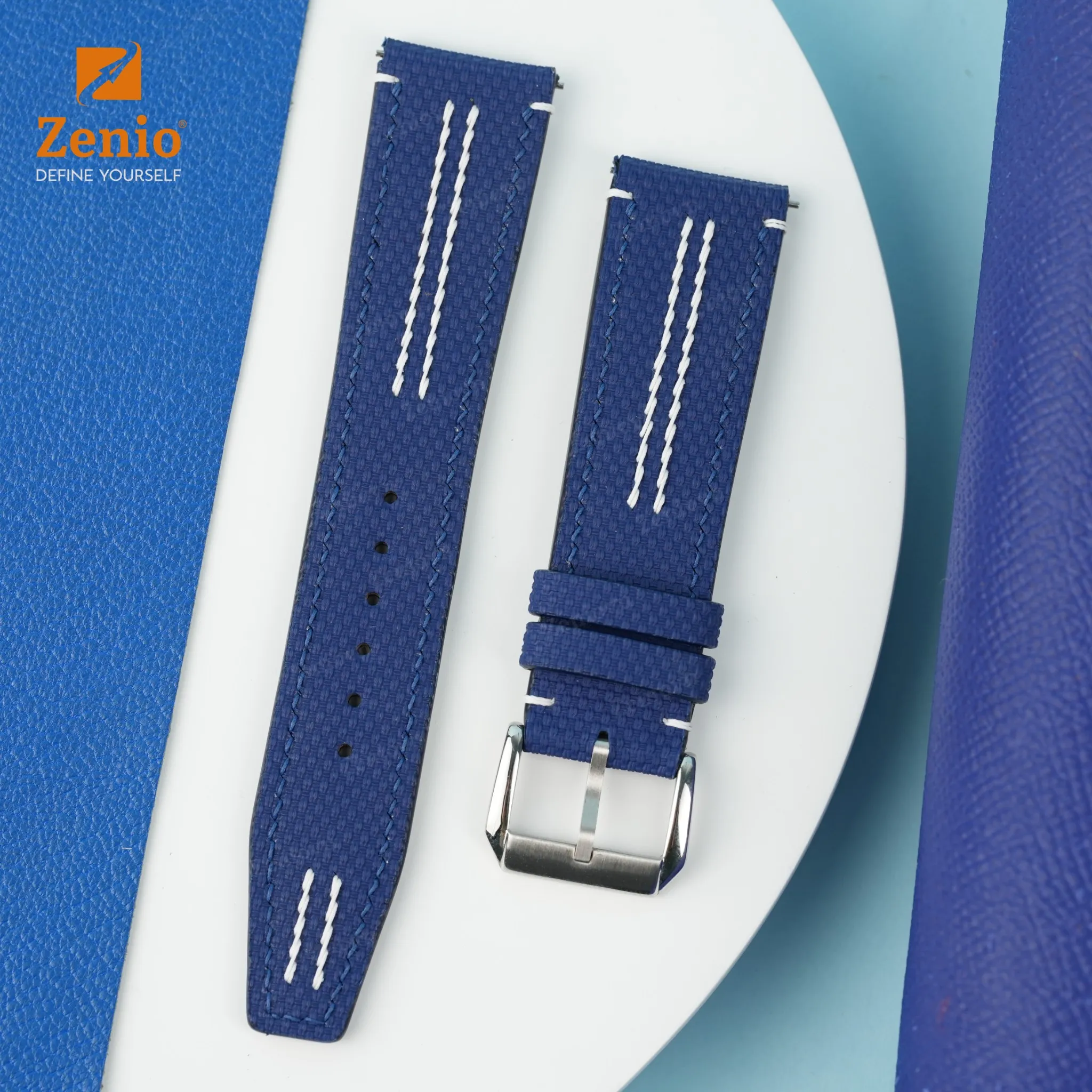 Dây đồng hồ hoạ tiết Sailcloth màu trắng, chỉ xanh – phong cách thể thao 1