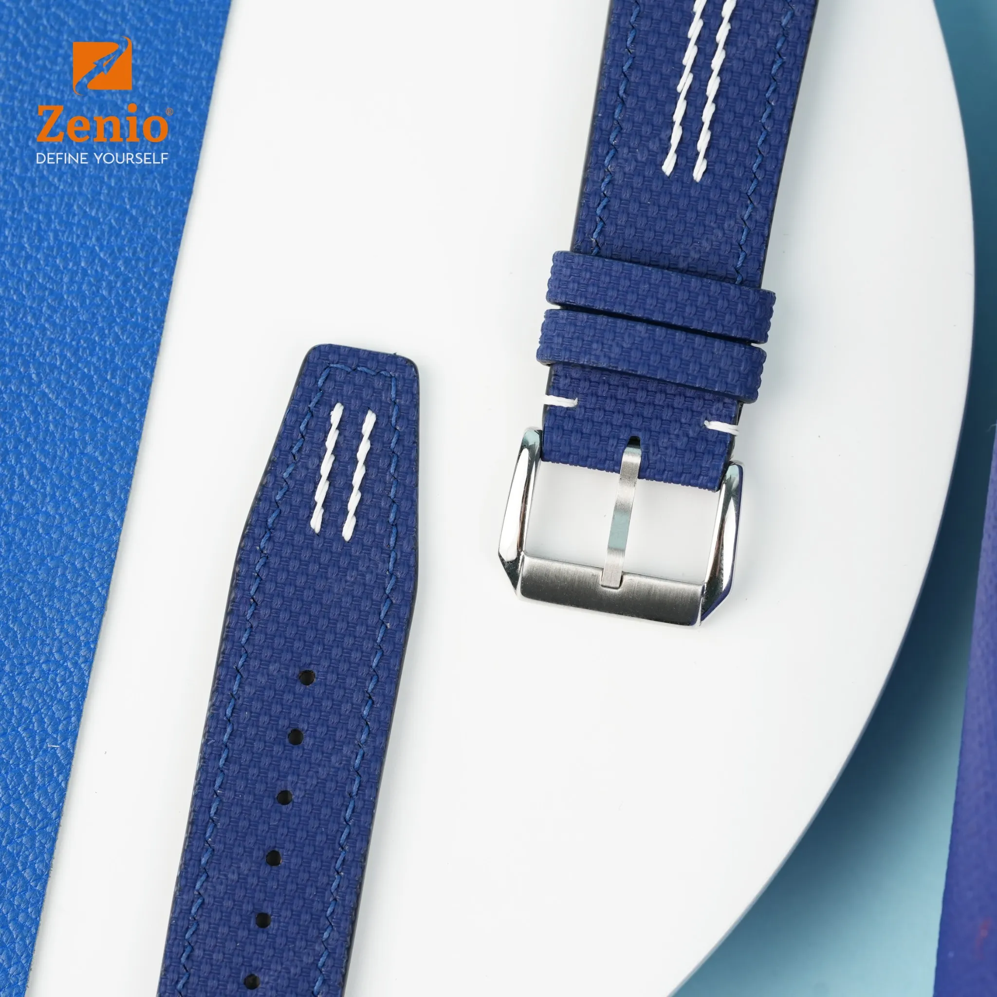 Dây đồng hồ hoạ tiết Sailcloth màu trắng, chỉ xanh – phong cách thể thao 2