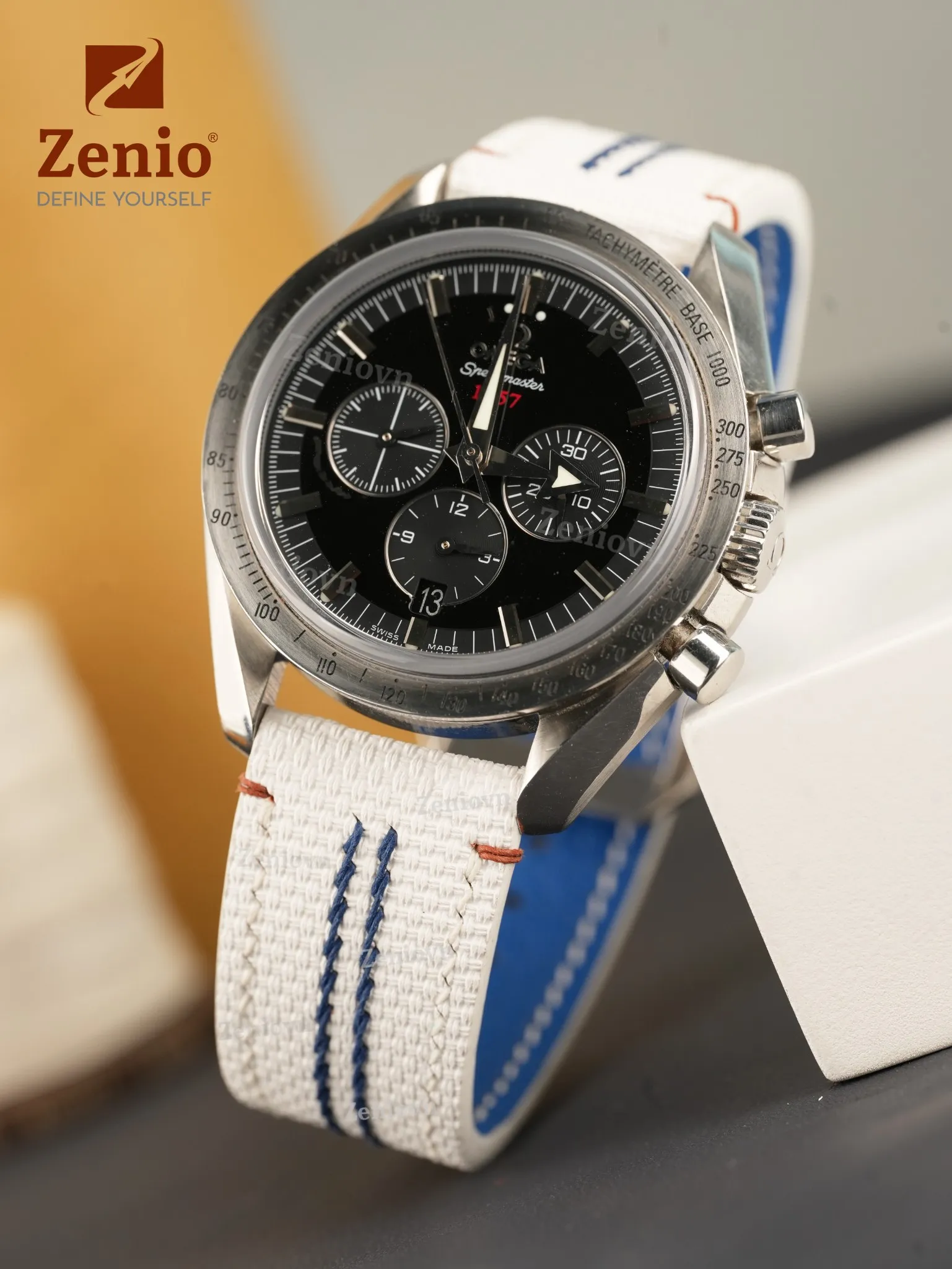 Dây đồng hồ hoạ tiết Sailcloth màu trắng, chỉ xanh – phong cách thể thao 4